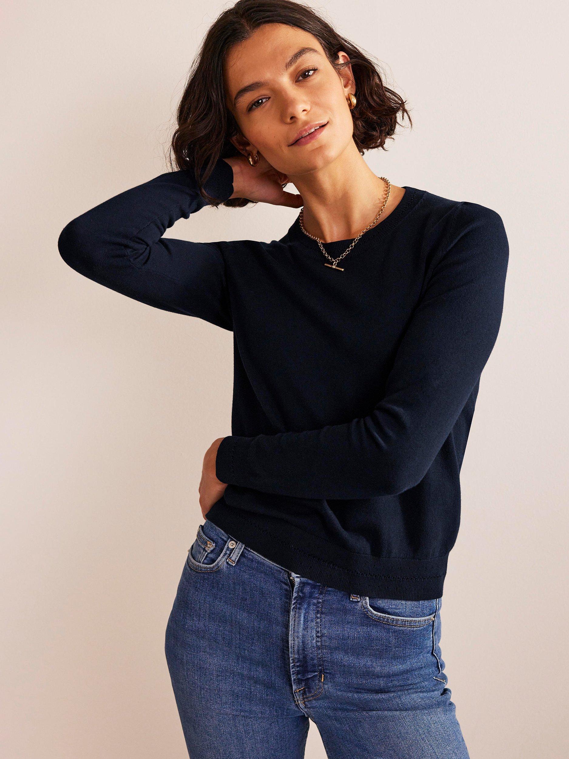 Boden Catriona Cotton Crew Neck Jumper Navy