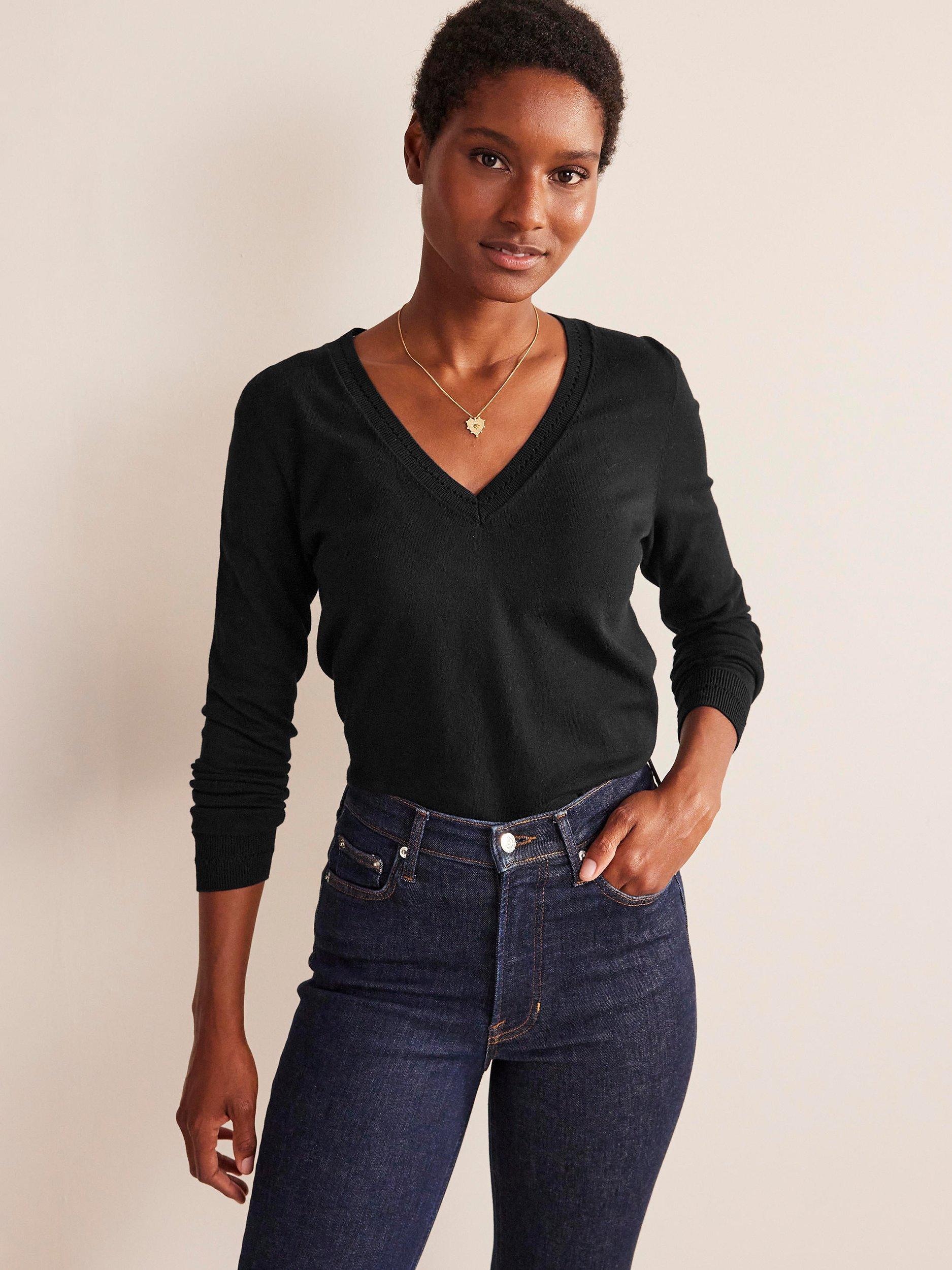 Black cotton v neck sweater hotsell