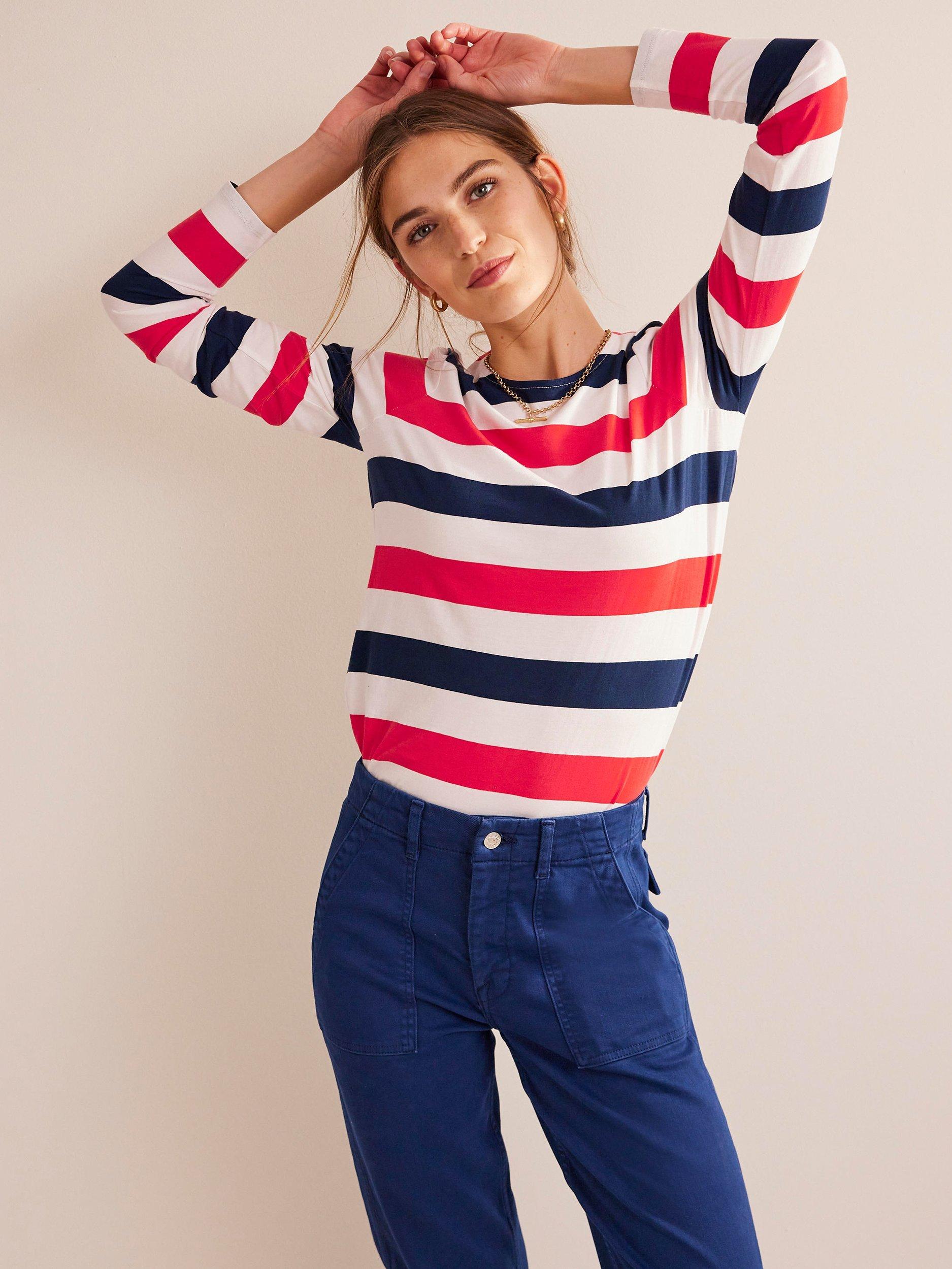 Boden Bea Long Sleeve Stripe Top, Cherry Red/Navy