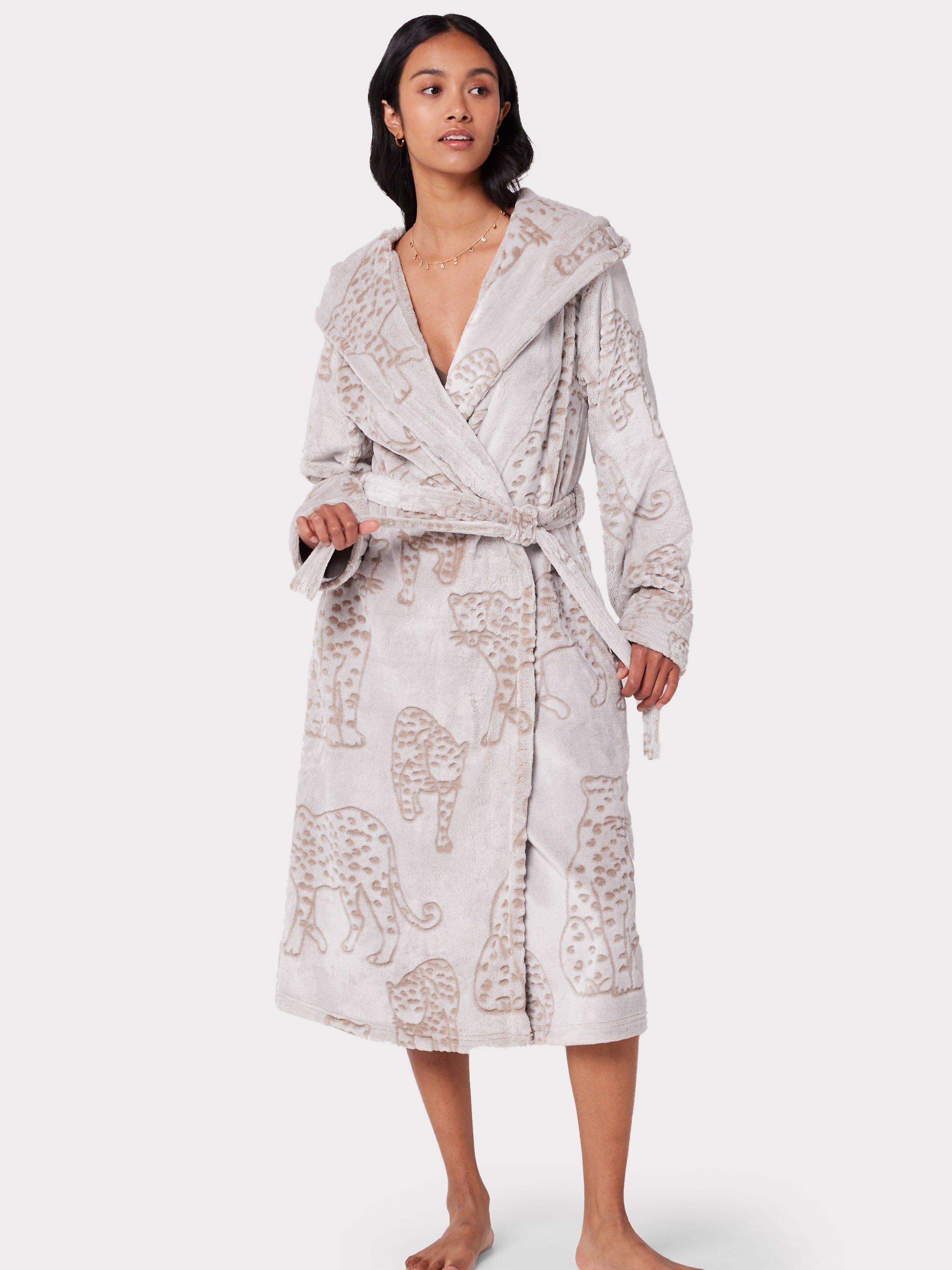 Chelsea Peers Fleece Leopard Print Hooded Dressing Gown, Brown