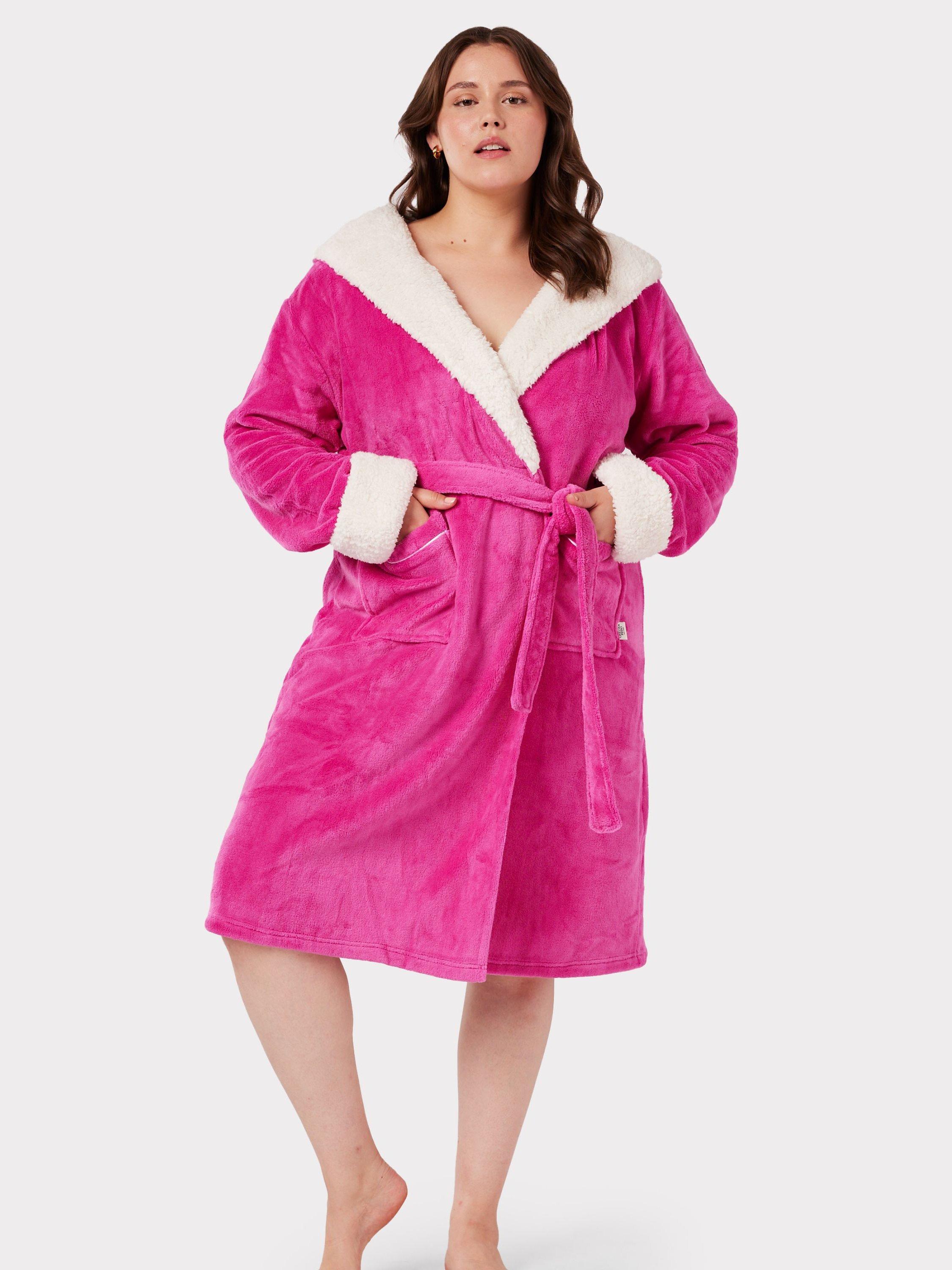 Chelsea Peers Curve Fleece Hooded Gown, Bright Pink