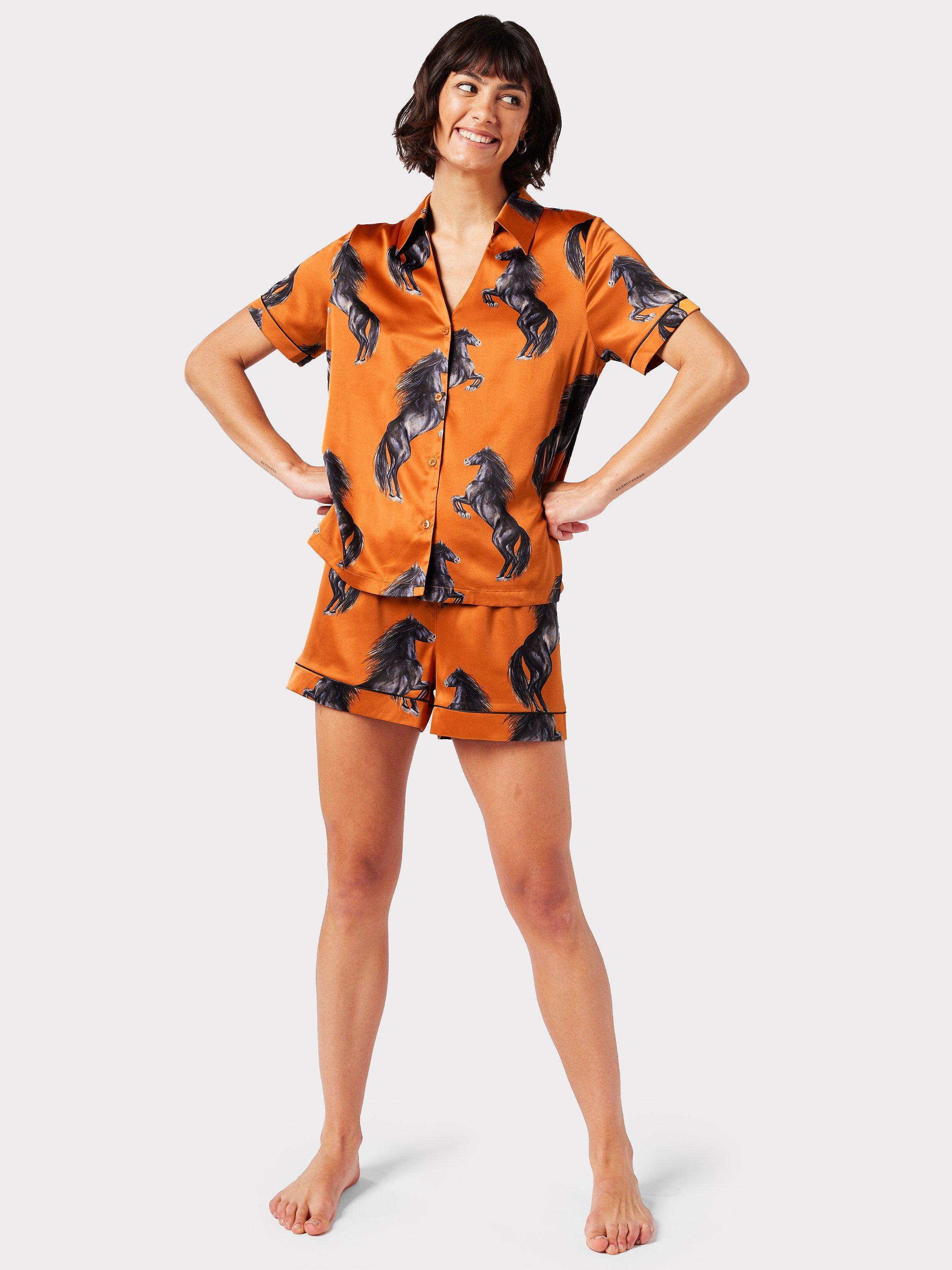 Chelsea Peers Horse Print Shorts Pyjama Set, Orange