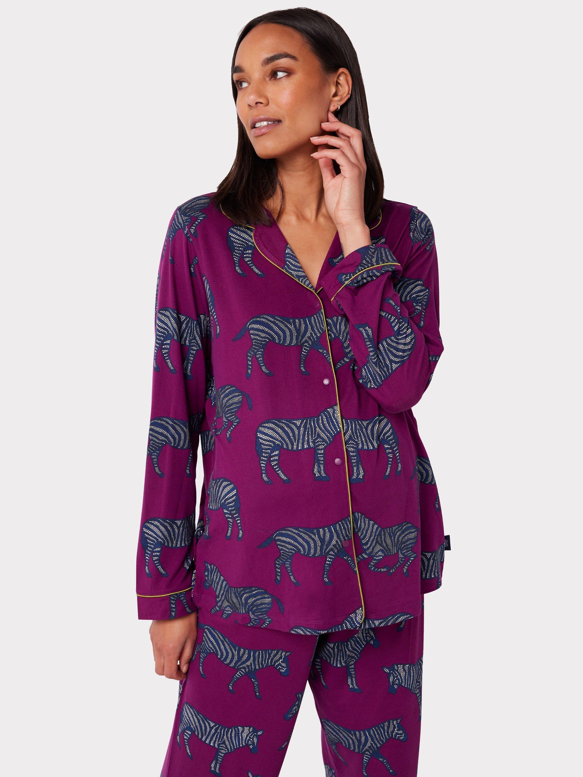 Chelsea Peers Maternity Zebra Print Pyjama Set, Purple