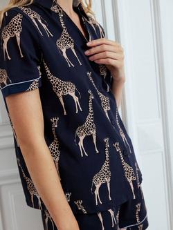 Chelsea Peers Organic Cotton Blend Giraffe Print Shorts Pyjama Set, Navy - view 2, Navy