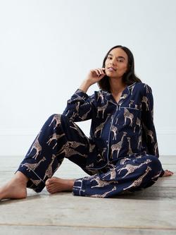Chelsea Peers Maternity Organic Cotton Blend Giraffe Print Pyjama Set, Navy, Navy