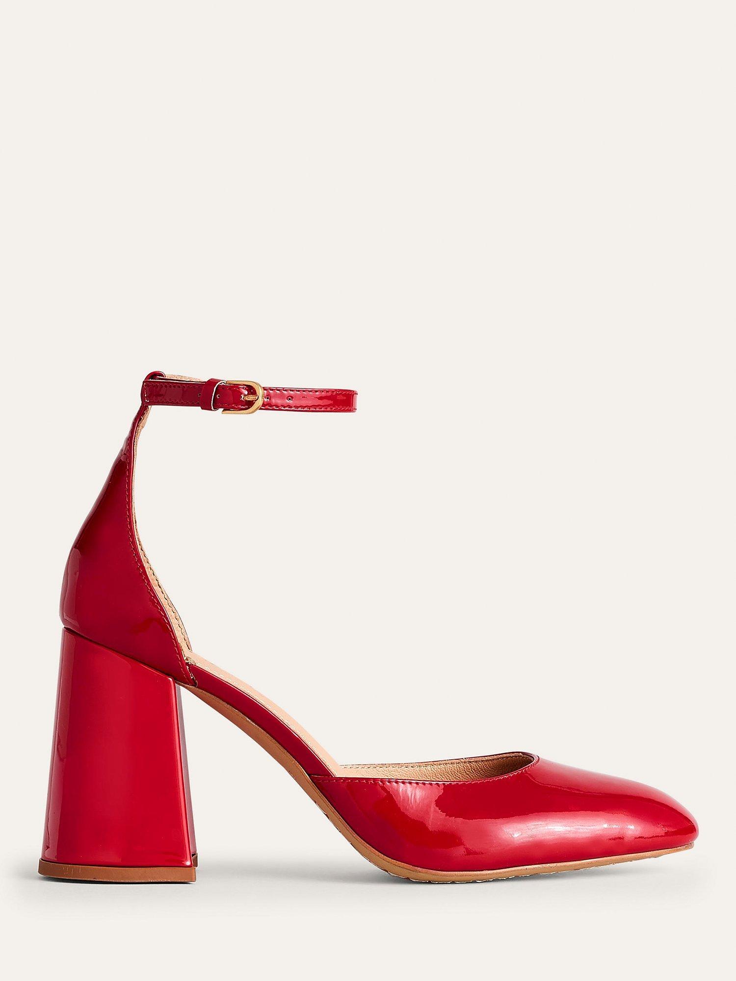 Boden Block Heel Two Part Leather Court Shoes, Hot Pepper Patent