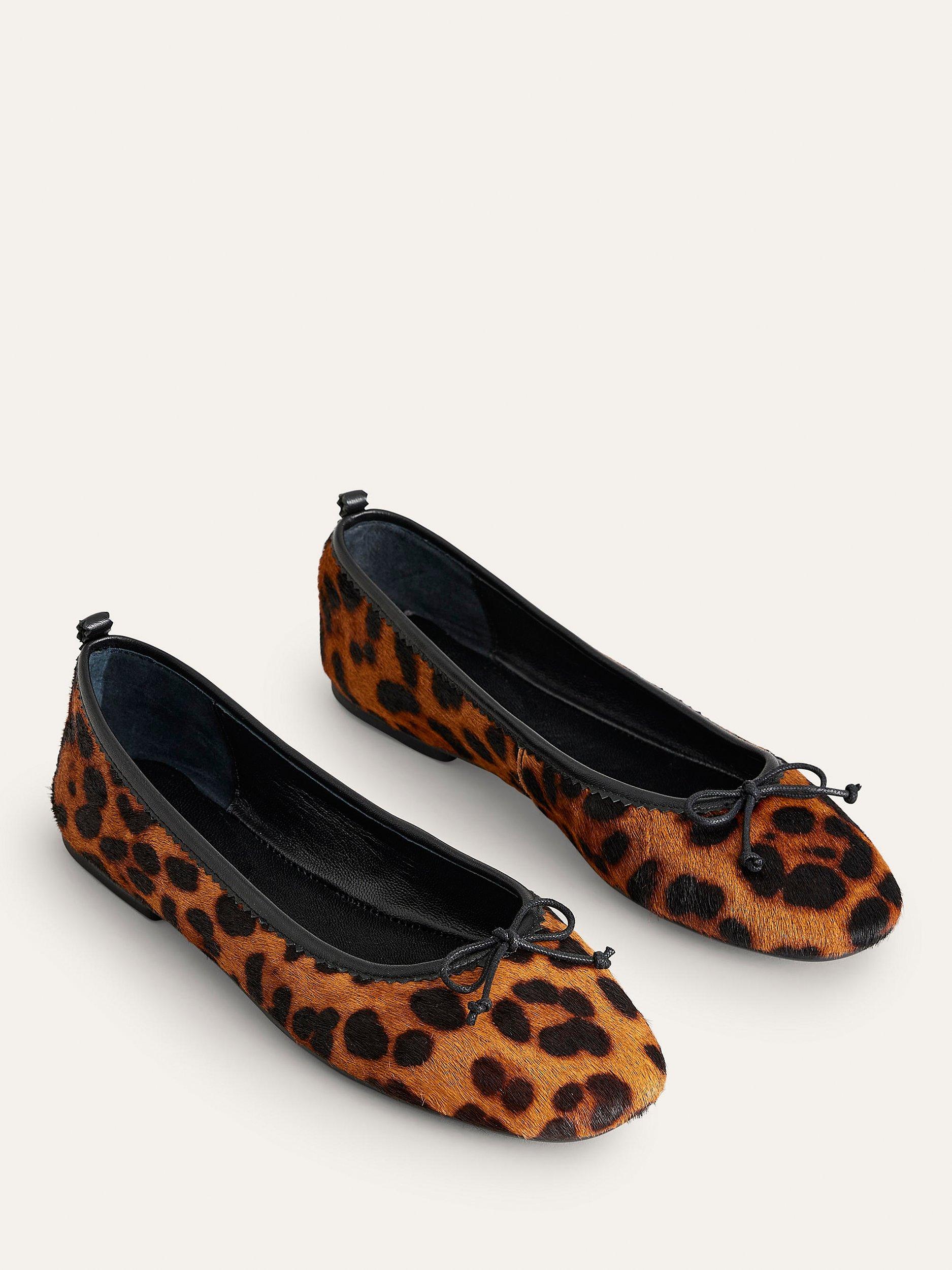 Product image 2 of 5, which shows Boden Flexible Pony Hair Ballet Pumps, Leopard, 4