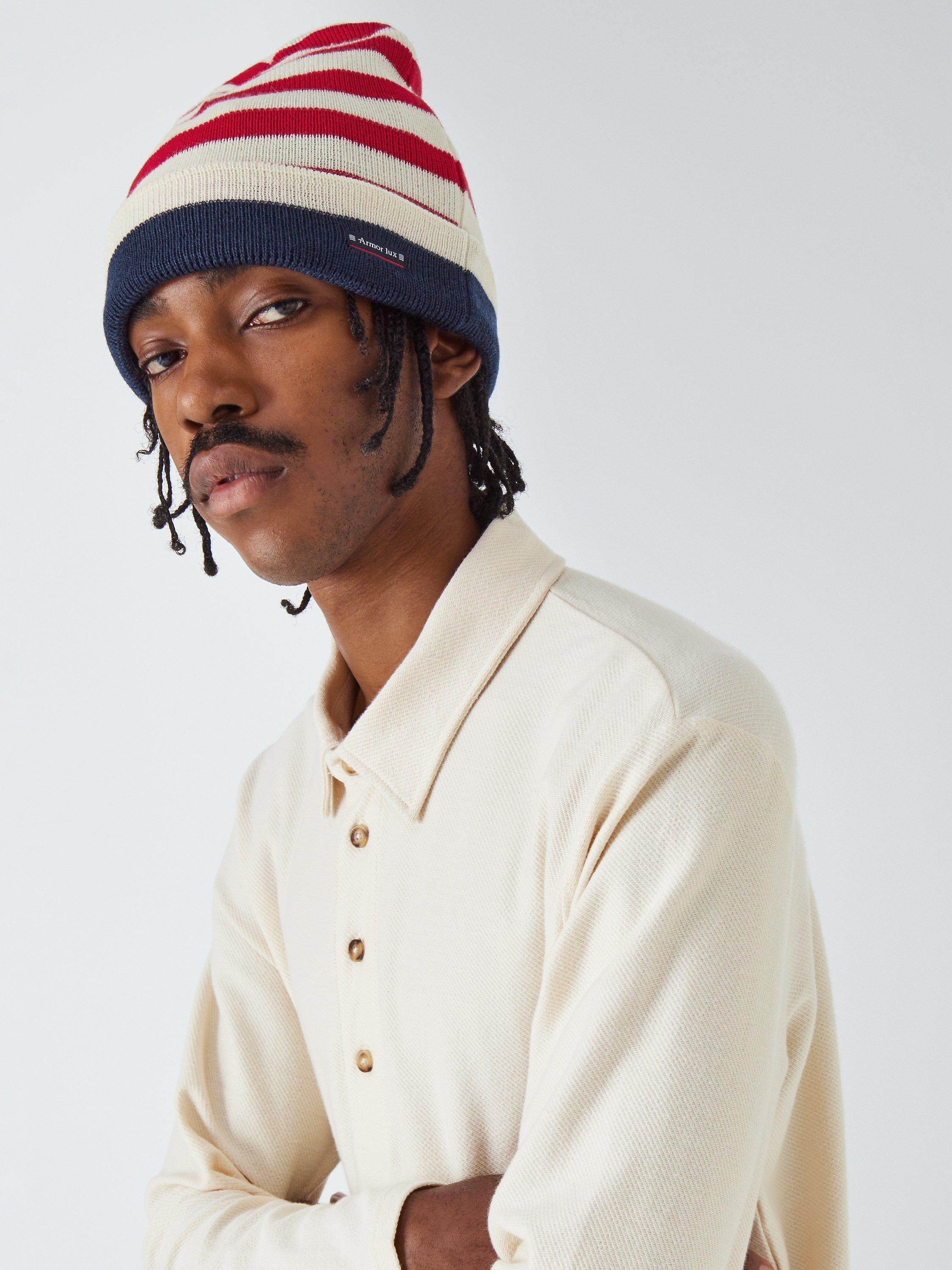 Armor Lux Striped Reversible Beanie, Marine Deep/Braise