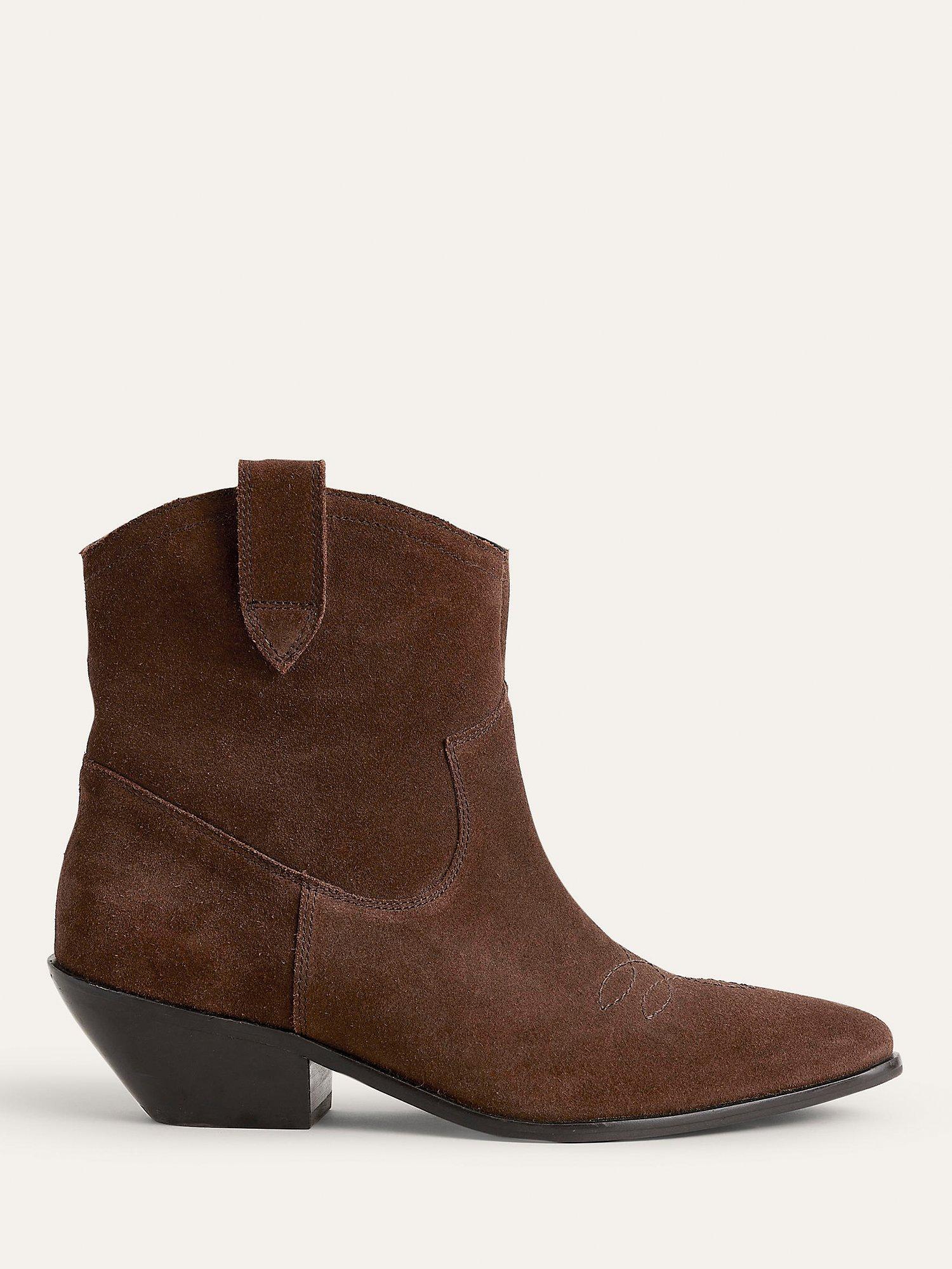 Boden Suede Western Ankle Boots, Chocolate