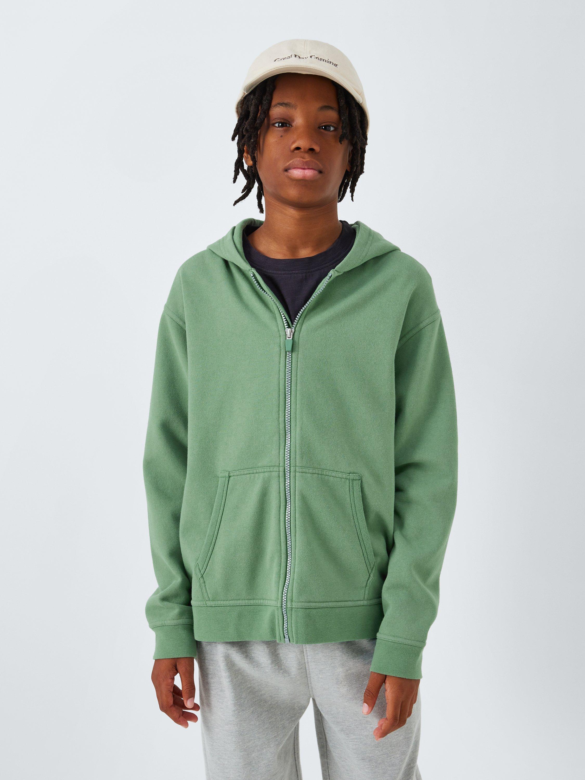 John Lewis Kids' Optic Wash Full Zip Hoodie, Green