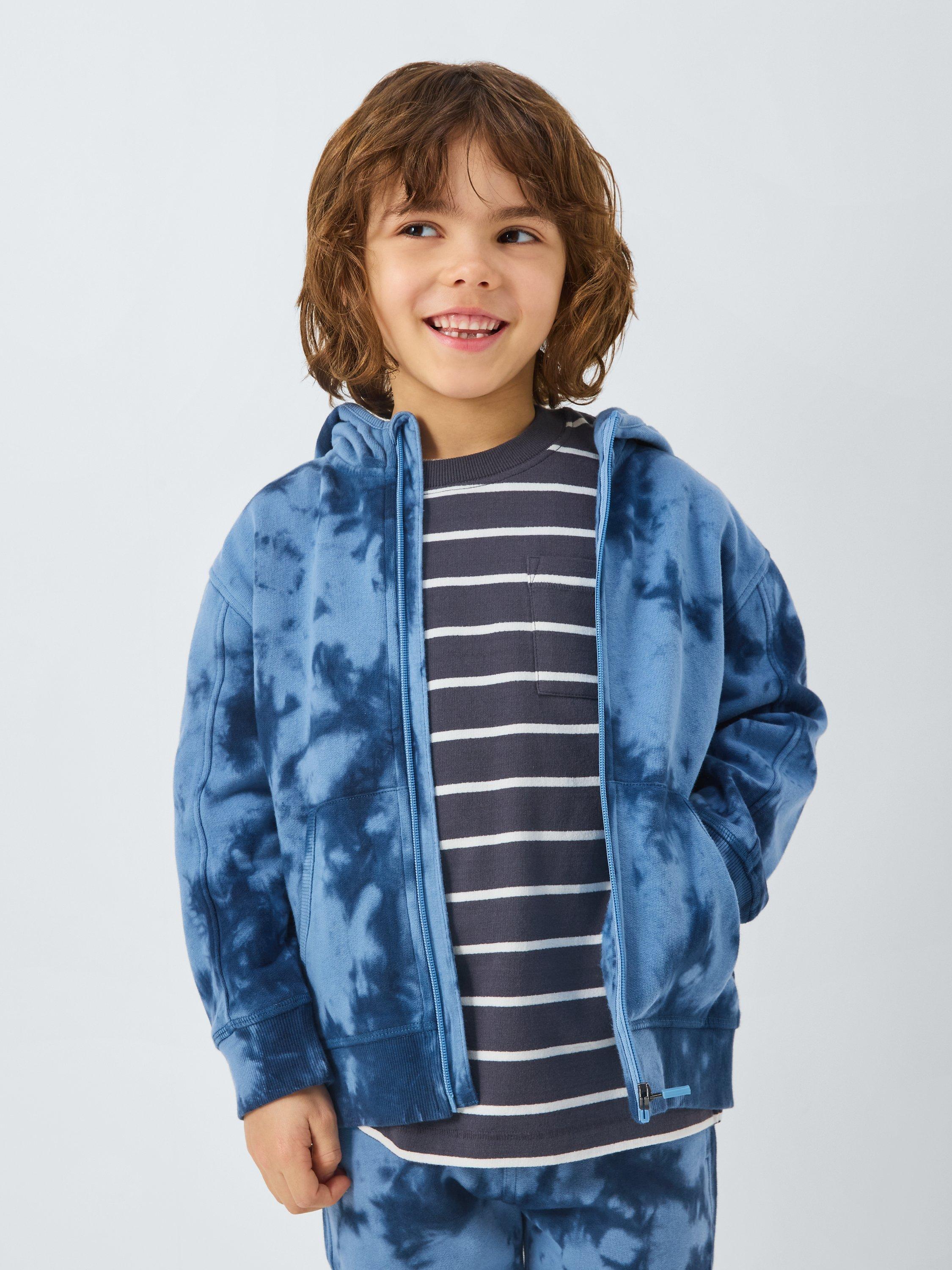 John Lewis Kids' Tie Dye Zip Up Hoodie, Blue