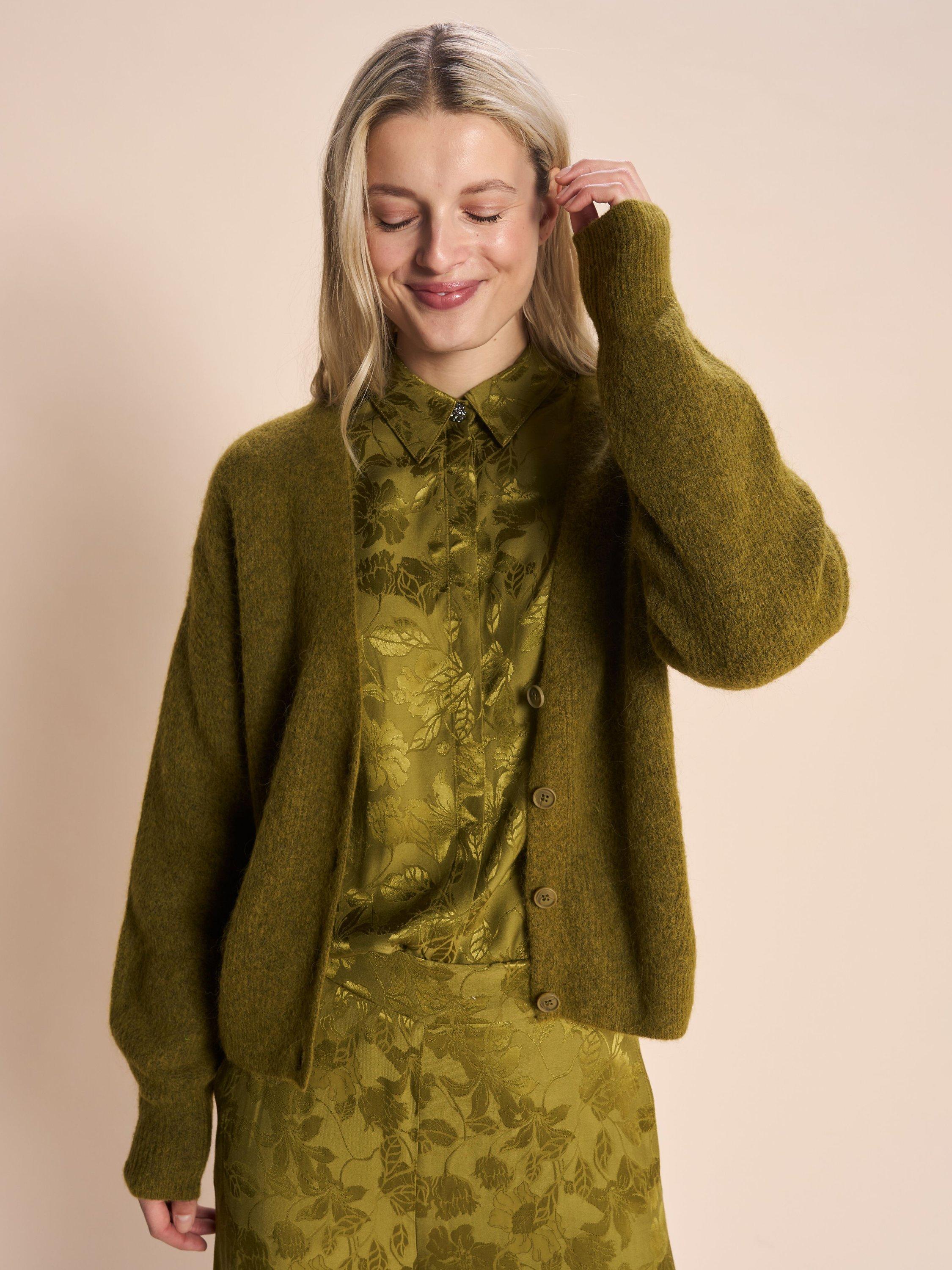 MOS MOSH Thora V-Neck Knitted Cardigan, Fir Green