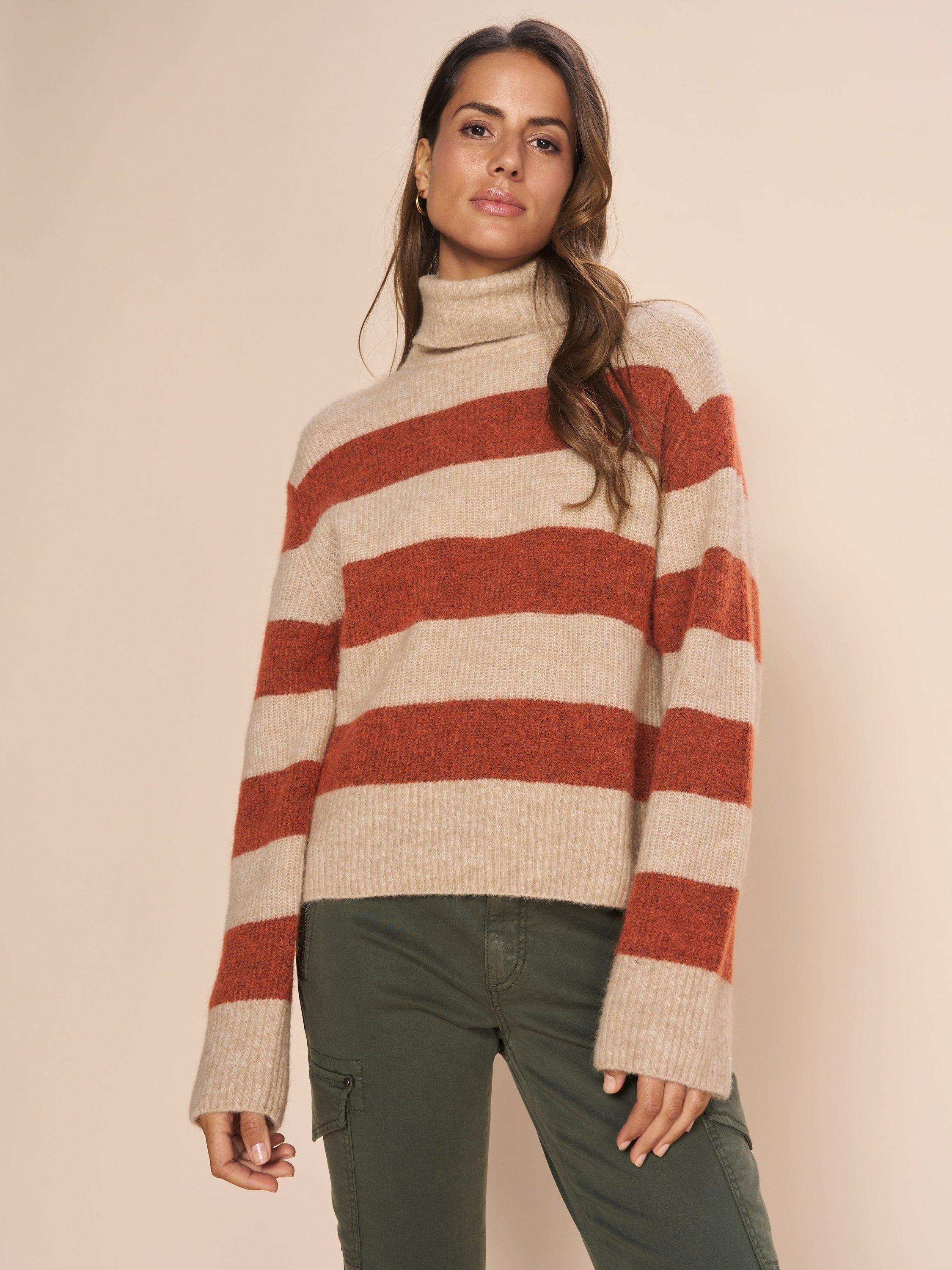 Product image 1 of 4, which shows MOS MOSH Aidy Thora Wide Stripe Jumper, Burnt Ochre, XS