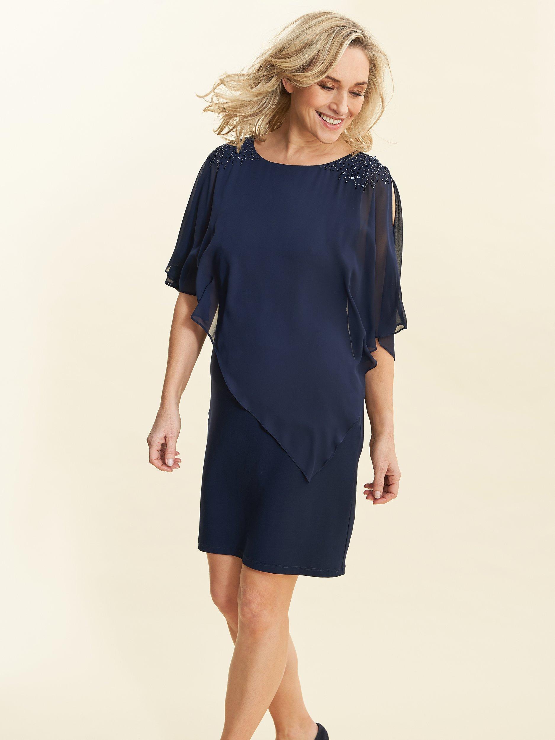 Gina Bacconi Zenna Beaded Shoulder Dress, Navy