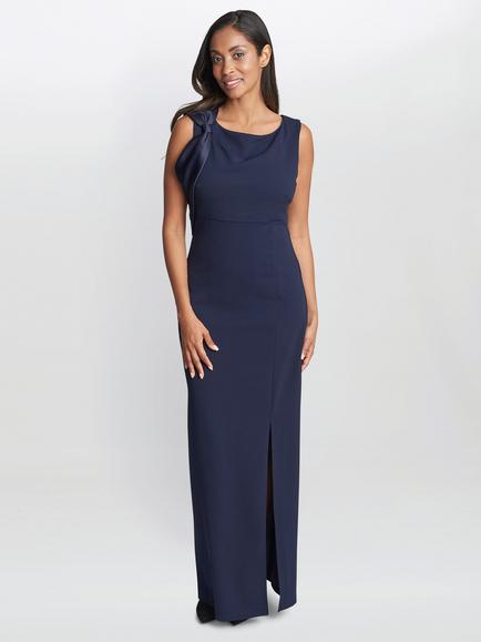 Gina Bacconi Merle Bow Shoulder Maxi Dress, Black, Navy