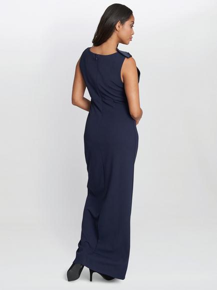 Gina Bacconi Merle Bow Shoulder Maxi Dress, Black - view 2, Navy