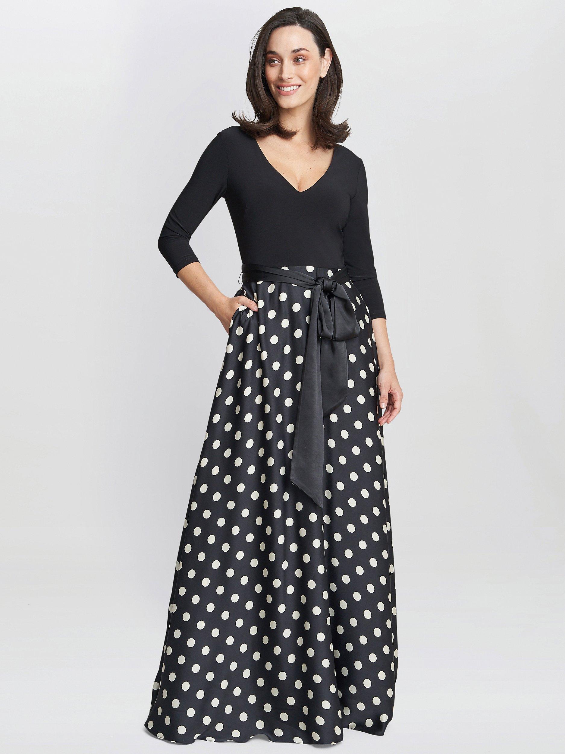 Gina Bacconi Christina Spot Print Satin And Jersey Dress Black White