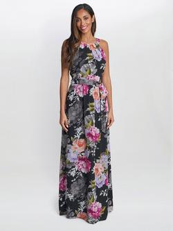 Gina Bacconi Claudia Printed Halter Maxi Dress With Belt, Black/Multi, Black/Multi