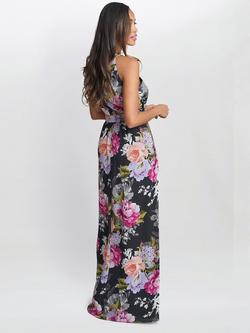 Gina Bacconi Claudia Printed Halter Maxi Dress With Belt, Black/Multi - view 2, Black/Multi