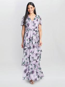 Gina Bacconi Ruby Floral Tiered Maxi Dress, Mauve, Mauve