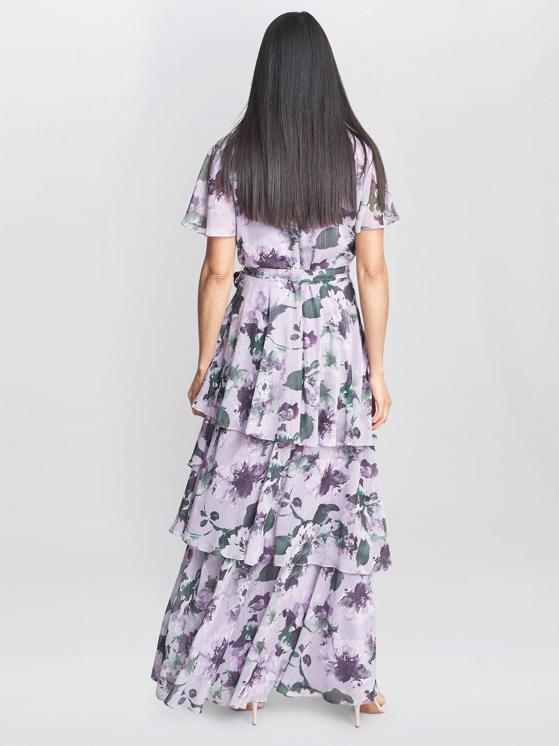 Product image 2 of 5, which shows Gina Bacconi Ruby Floral Tiered Maxi Dress, Mauve, 10