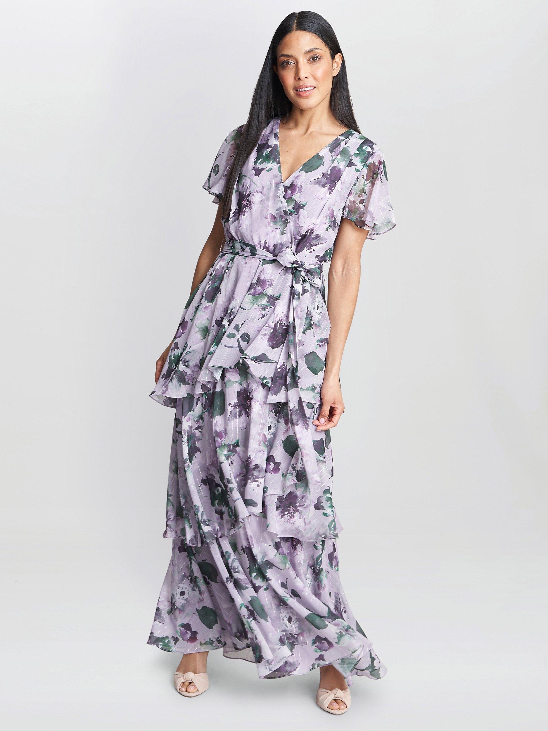 Product image 3 of 5, which shows Gina Bacconi Ruby Floral Tiered Maxi Dress, Mauve, 10