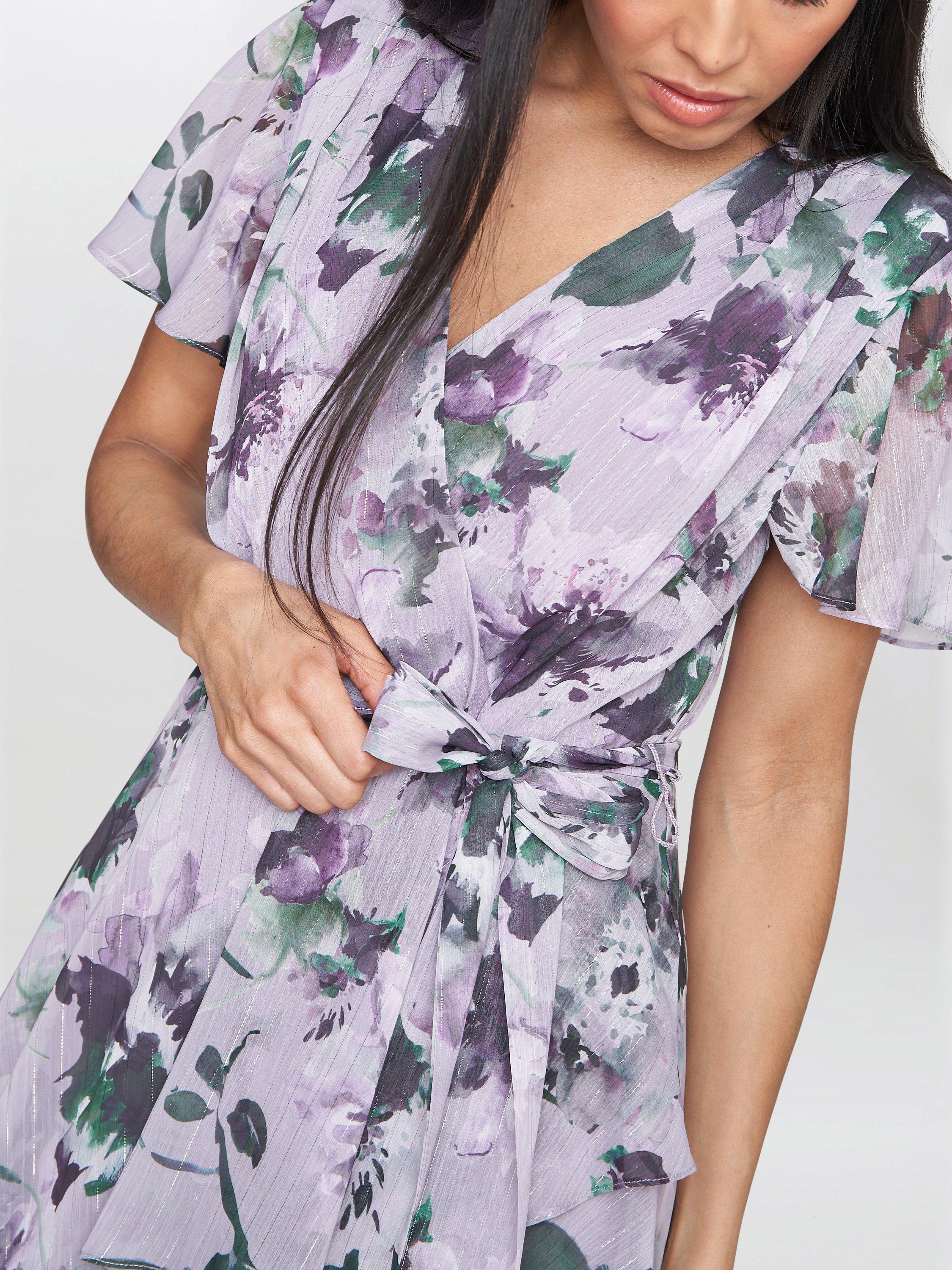 Product image 5 of 5, which shows Gina Bacconi Ruby Floral Tiered Maxi Dress, Mauve, 10