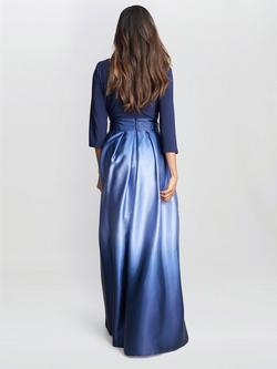 Gina Bacconi Ingrid V Neck Back Ombre Satin Maxi Dress, Black/Silver - view 2, Navy