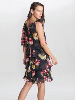 Gina Bacconi Candy Floral Tiered Dress - view 2, Black/Multi