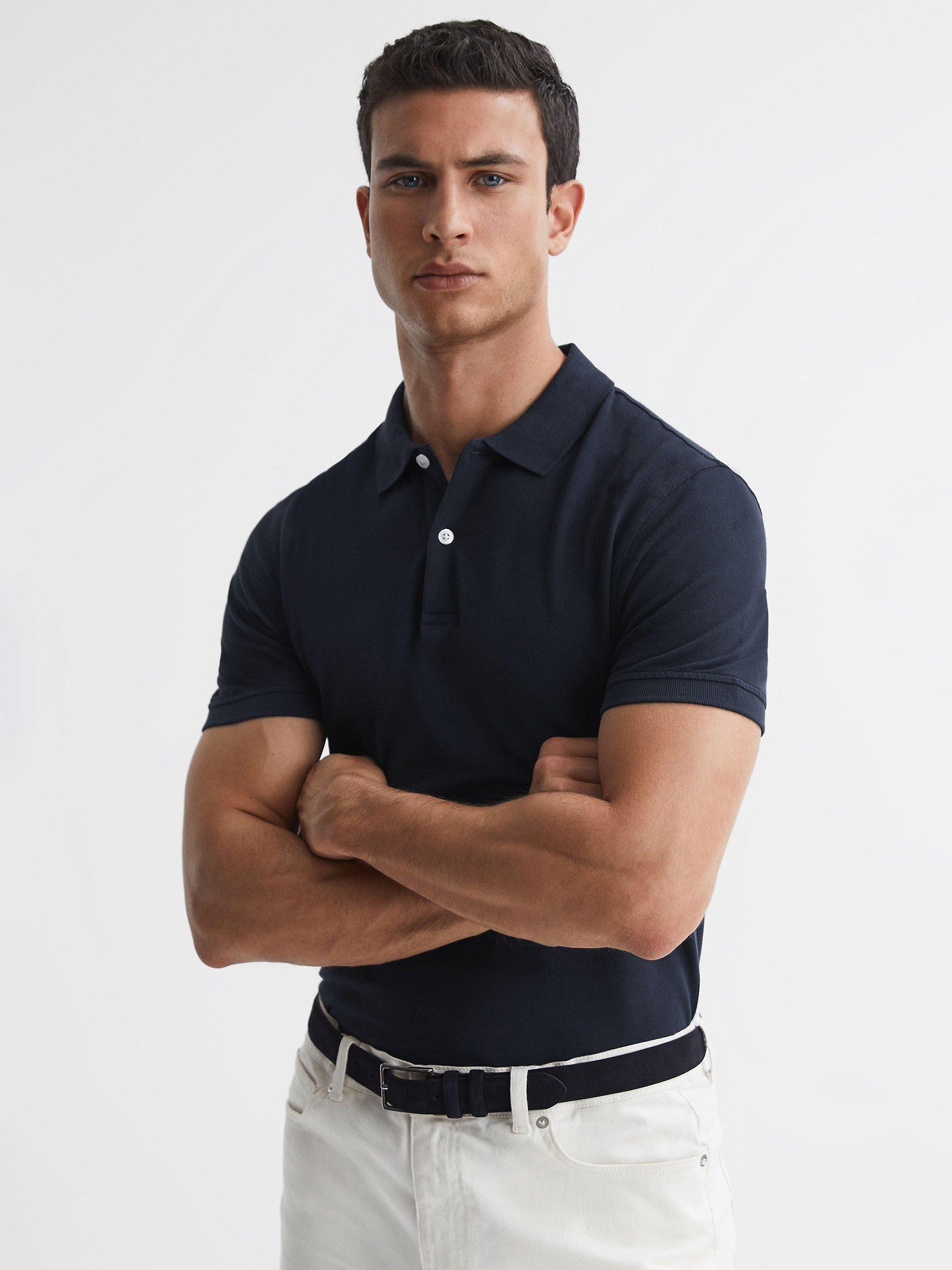 Reiss Puro Short Sleeve Polo Shirt, Navy
