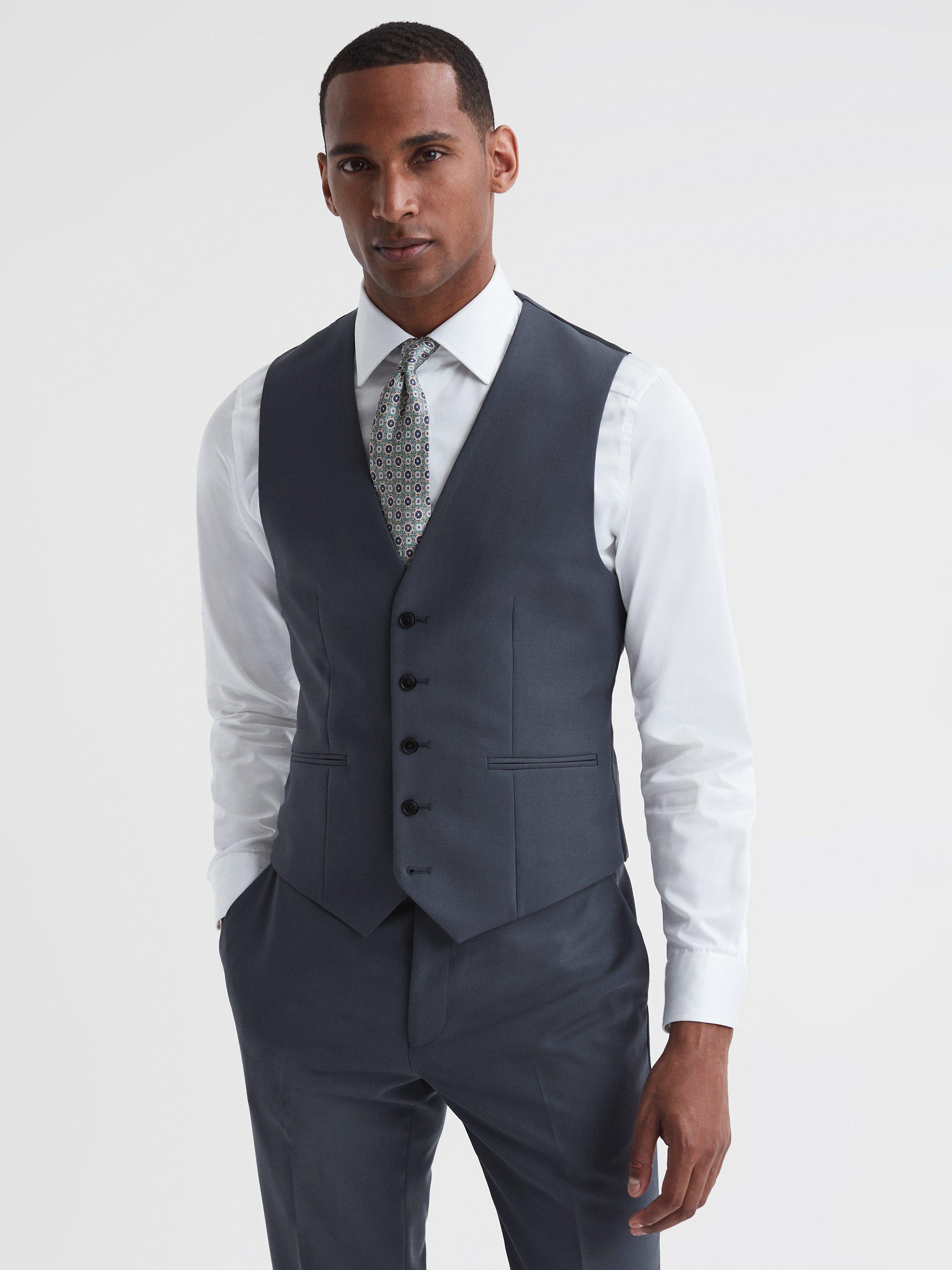 Reiss Fine Wool Slim Fit Waistcoat, Airforce Blue