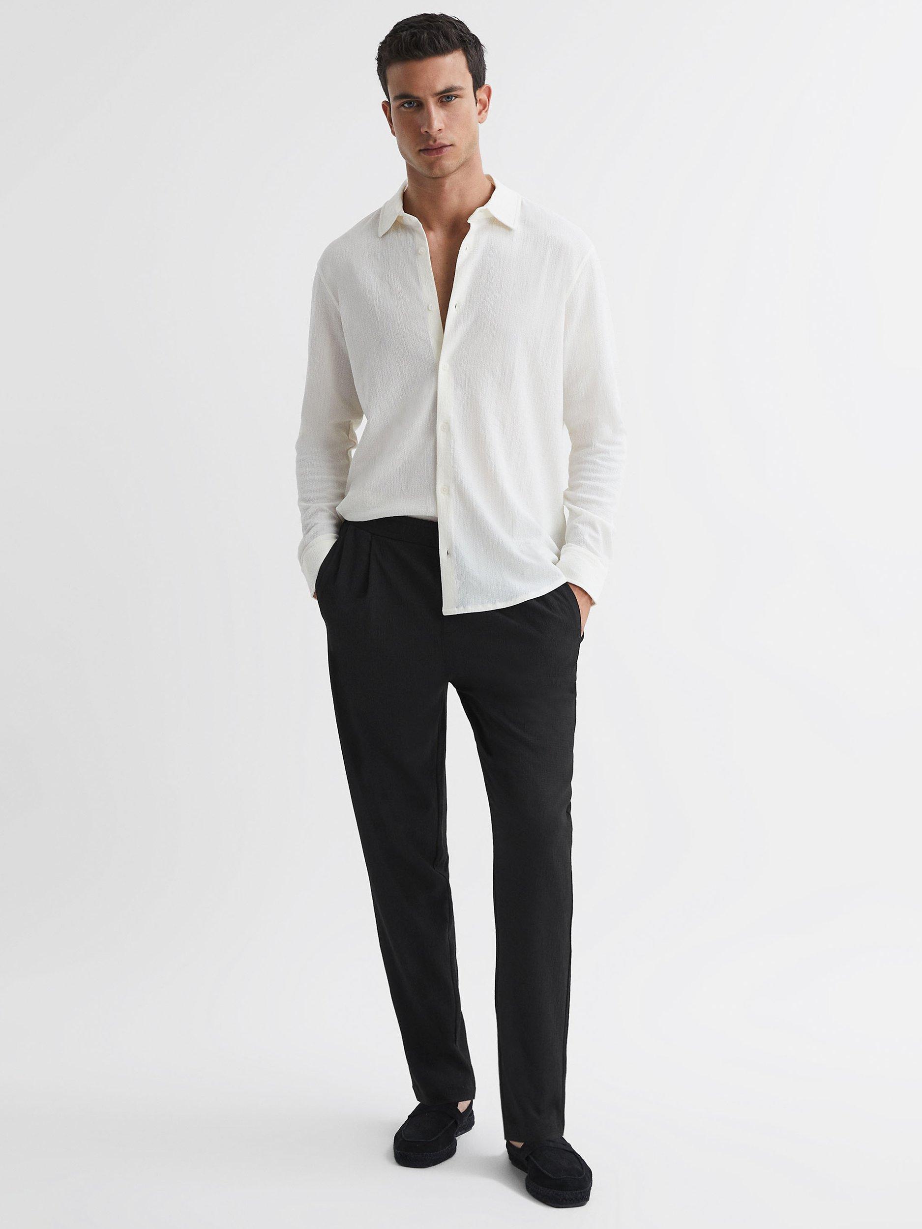 Reiss Hiroshio Textured Tapered Trousers, Black