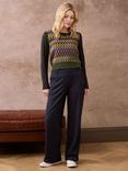 Brora Pull On Textured Weave Trousers, Midnight