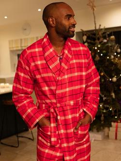 Cyberjammies Noel Check Long Dressing Gown, Red/White, Red/White