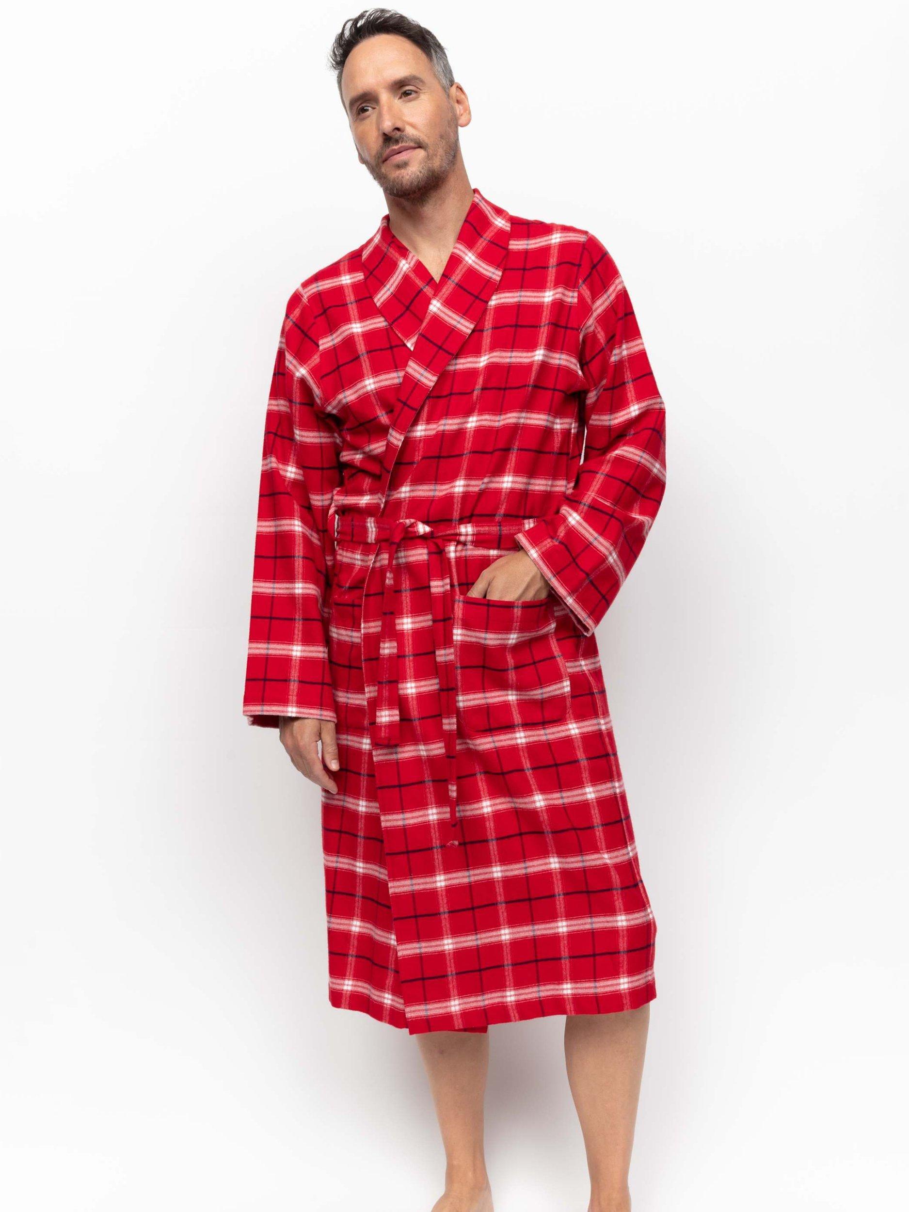 Product image 2 of 4, which shows Cyberjammies Noel Check Long Dressing Gown, Red/White, S
