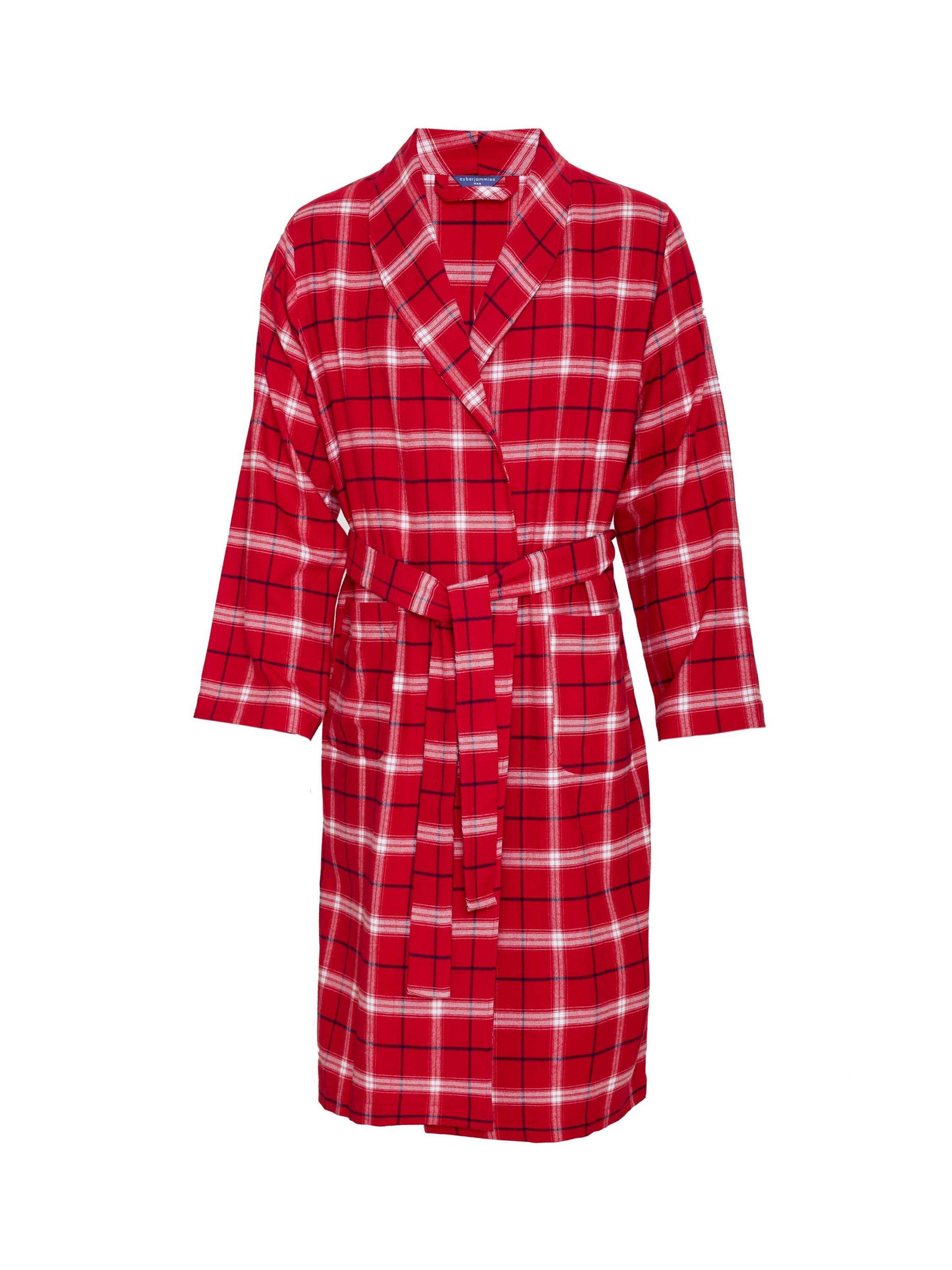 Product image 4 of 4, which shows Cyberjammies Noel Check Long Dressing Gown, Red/White, S