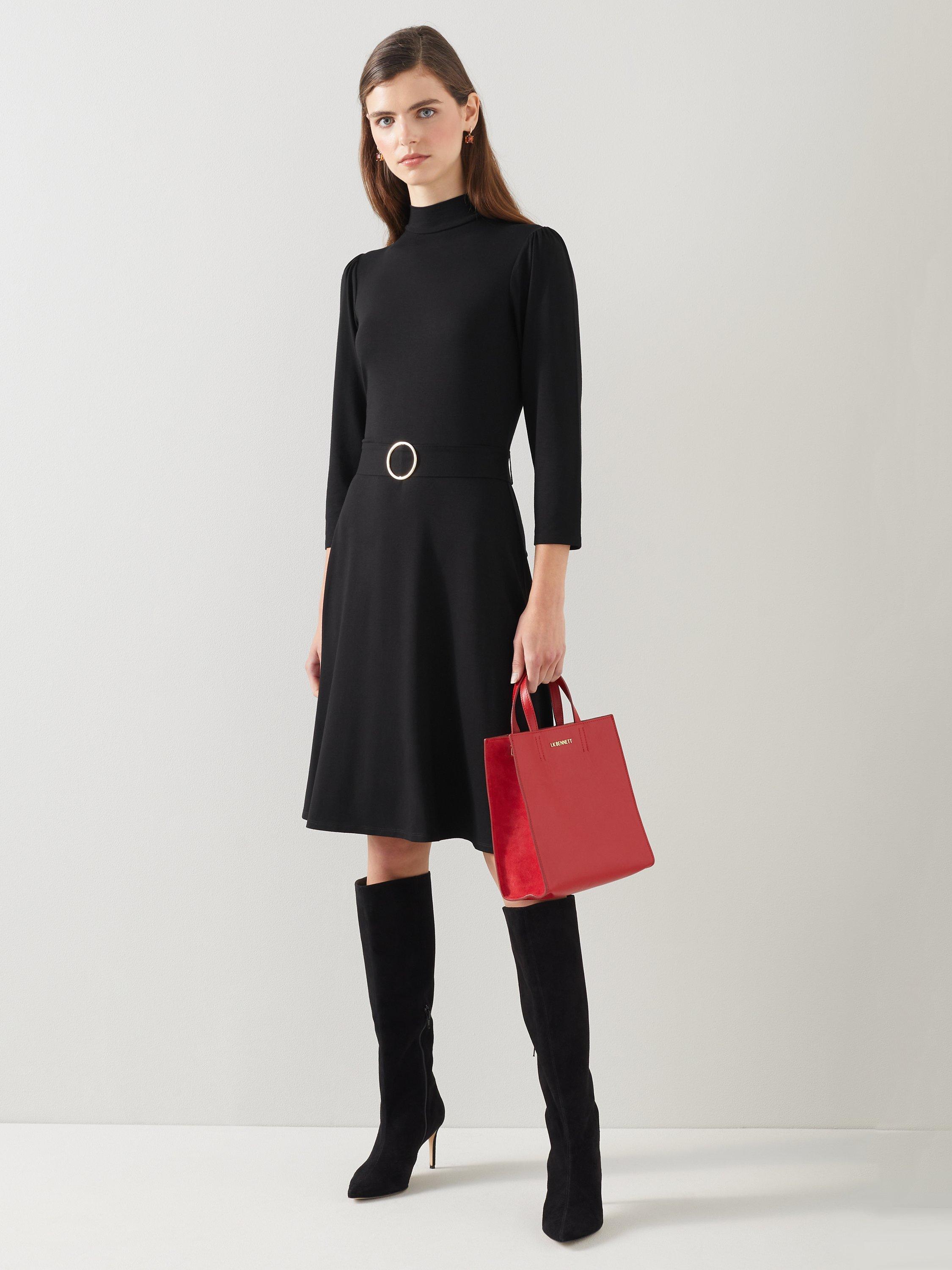 L.K.Bennett Florrie High Neck Belted Dress, Black
