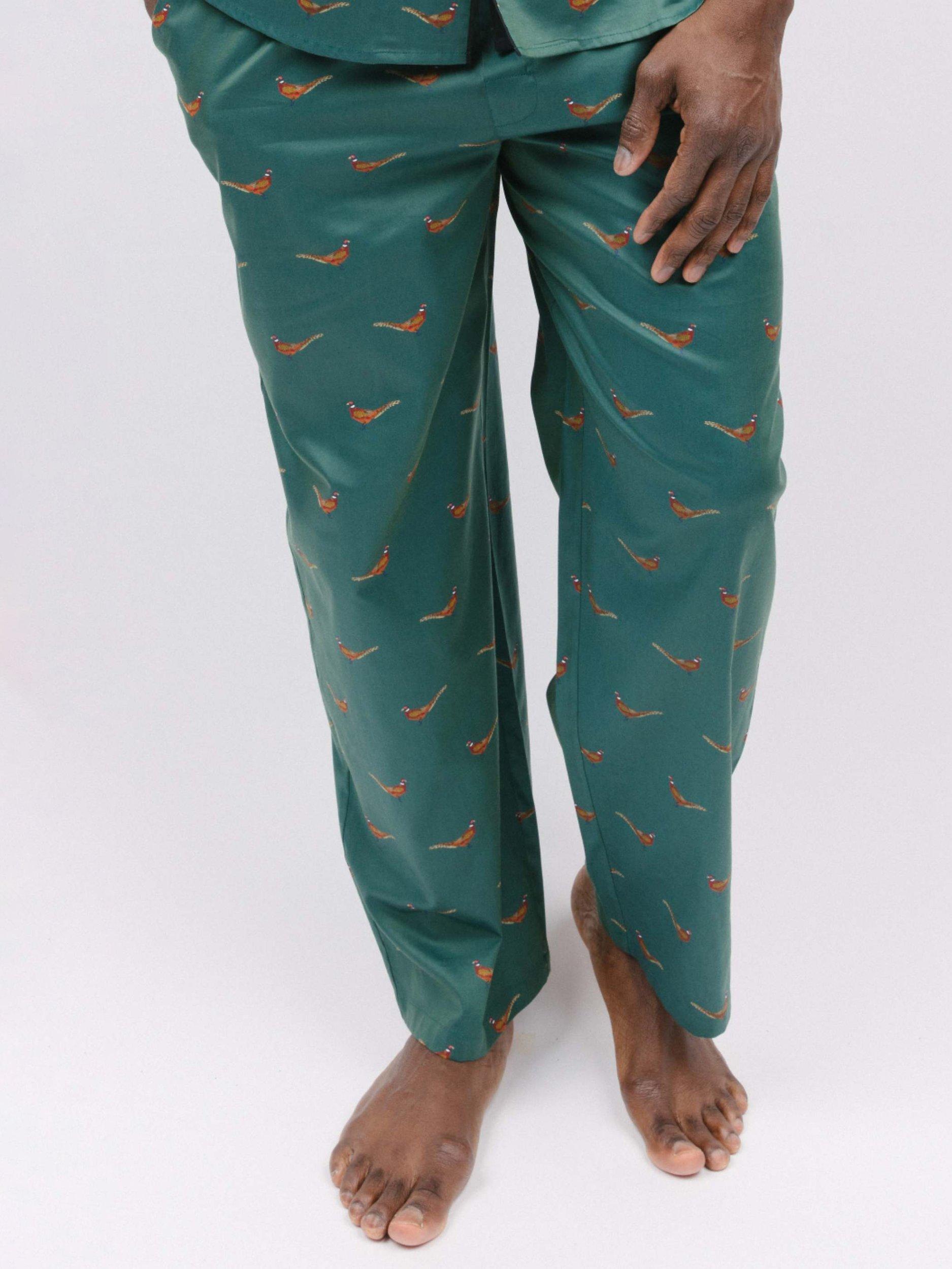 Product image 1 of 4, which shows Cyberjammies Whistler Pheasant Print Pyjama Bottoms, Dark Green, L