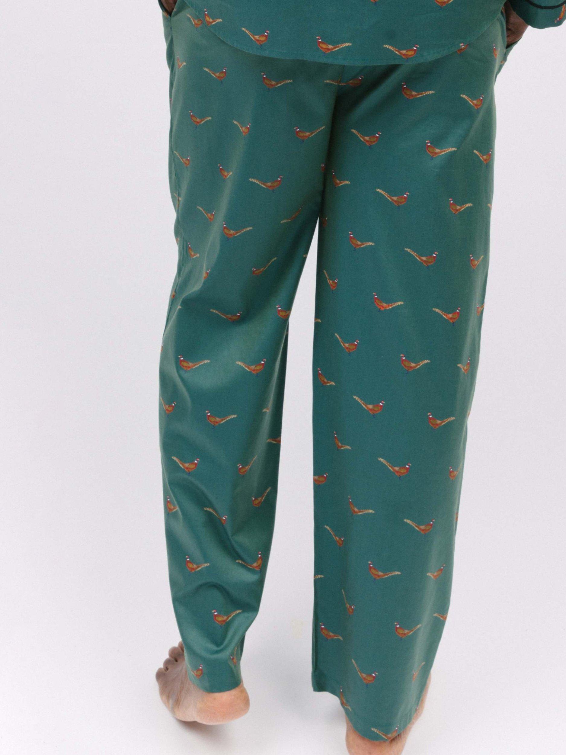 Product image 2 of 4, which shows Cyberjammies Whistler Pheasant Print Pyjama Bottoms, Dark Green, L