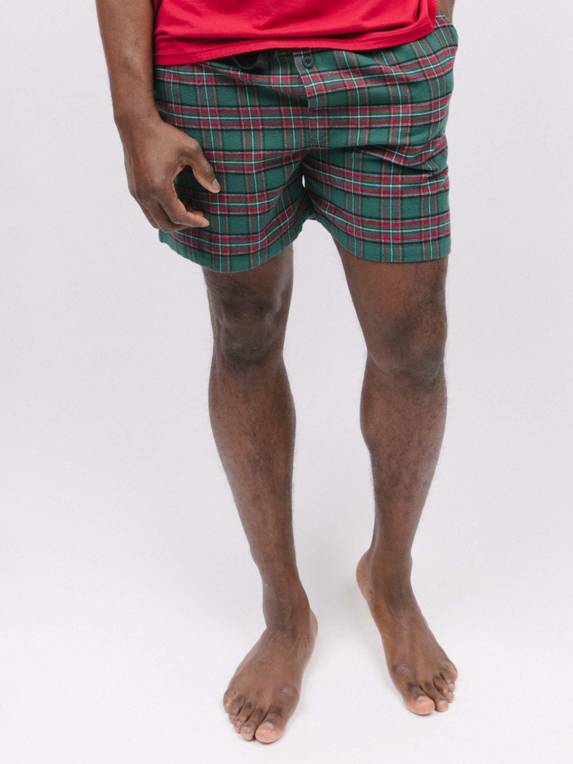 Product image 1 of 3, which shows Cyberjammies Whistler Check Pyjama Shorts, Dark Green/Red, S
