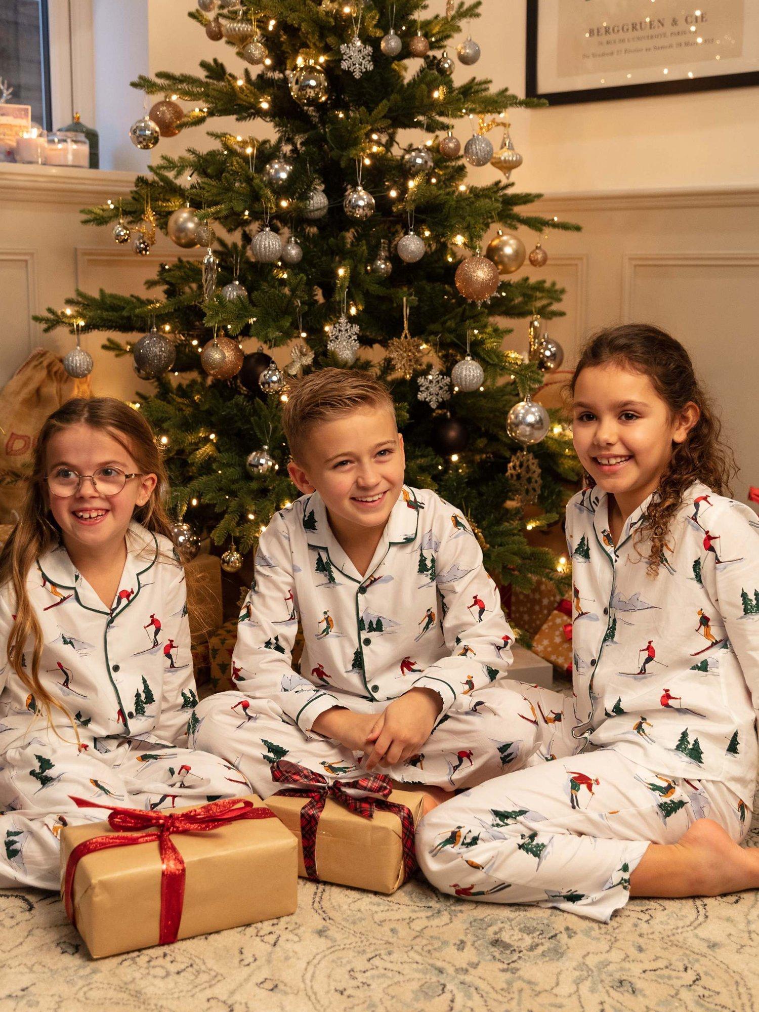 Product image 1 of 4, which shows Cyberjammies Whistler White Ski Print Unisex Pyjama Set, White, 10-11 years