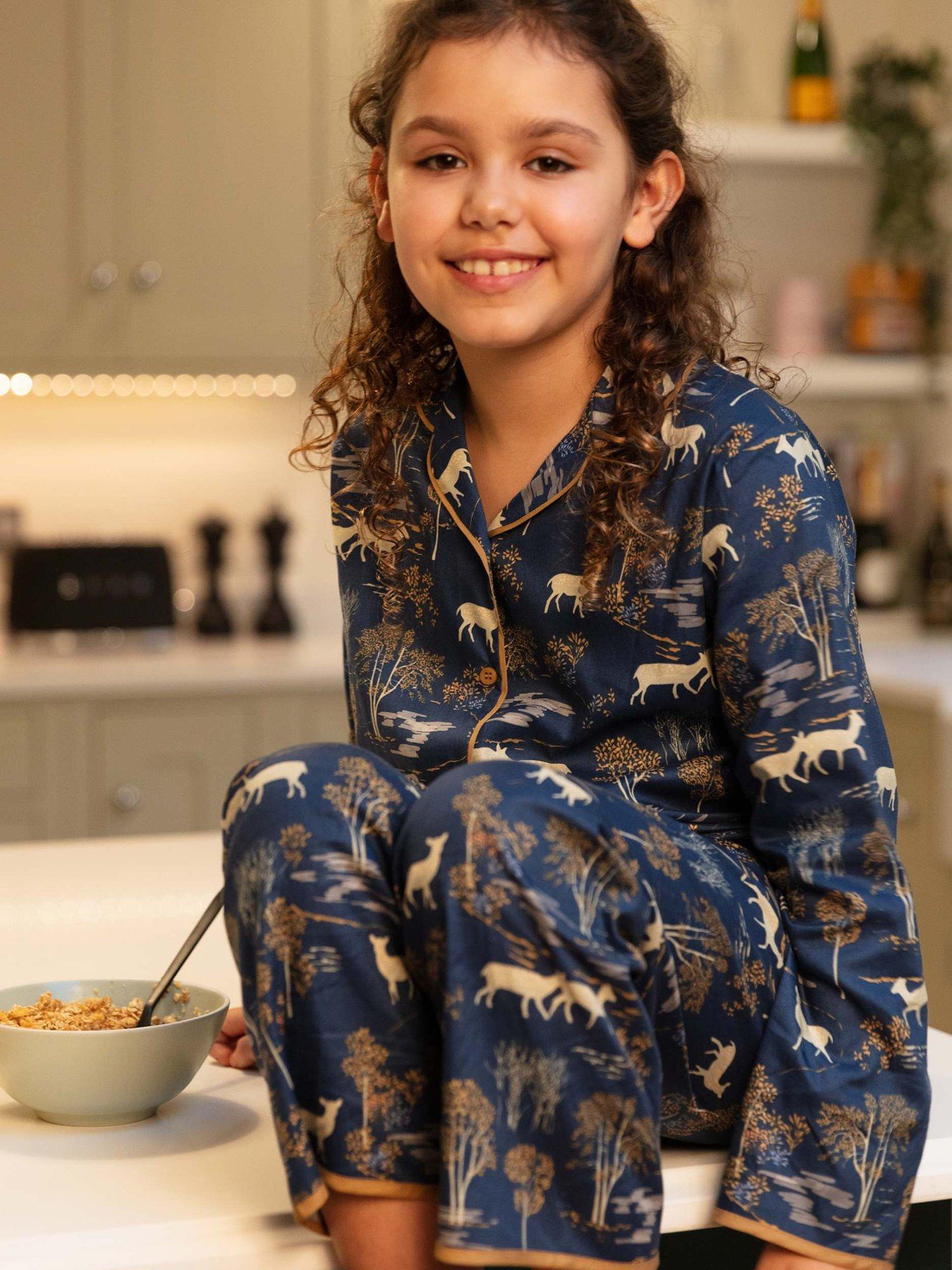 Product image 1 of 4, which shows Cyberjammies Fawn Woodland Print Pyjama Set, Blue, 2-3 years