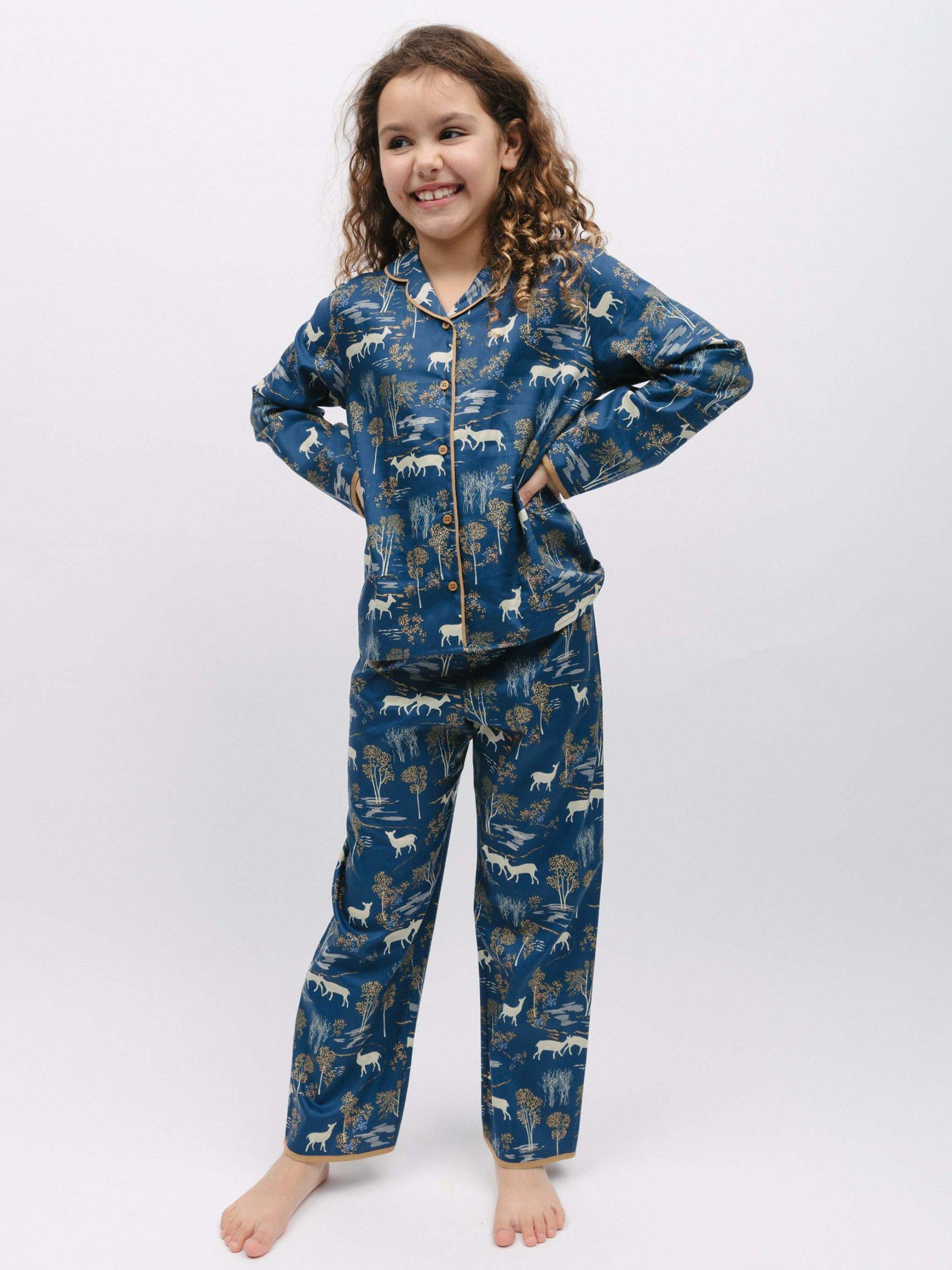 Product image 2 of 4, which shows Cyberjammies Fawn Woodland Print Pyjama Set, Blue, 2-3 years
