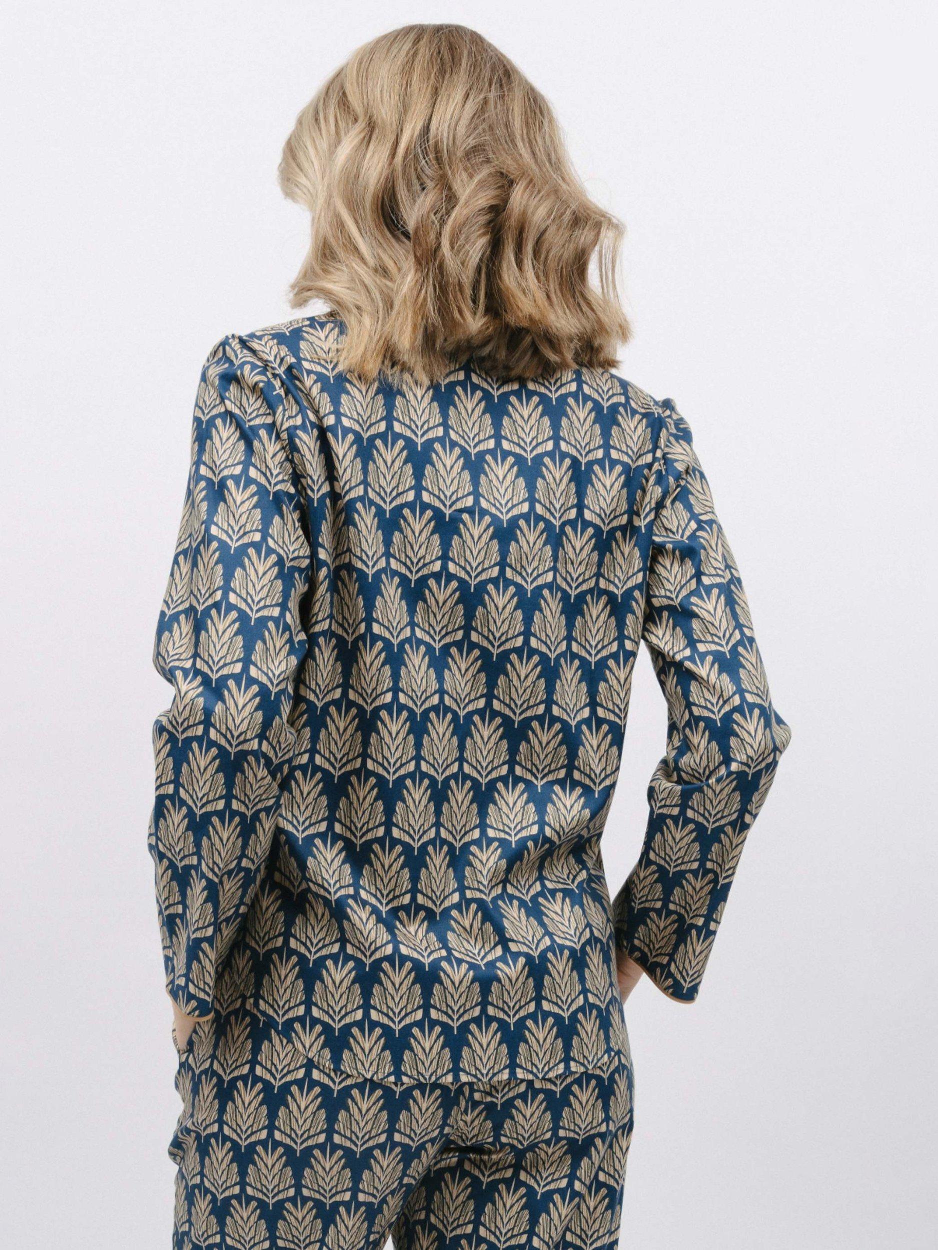 Product image 2 of 4, which shows Cyberjammies Fawn Pinecone Geo Print Pyjama Top, Blue/Beige, 8