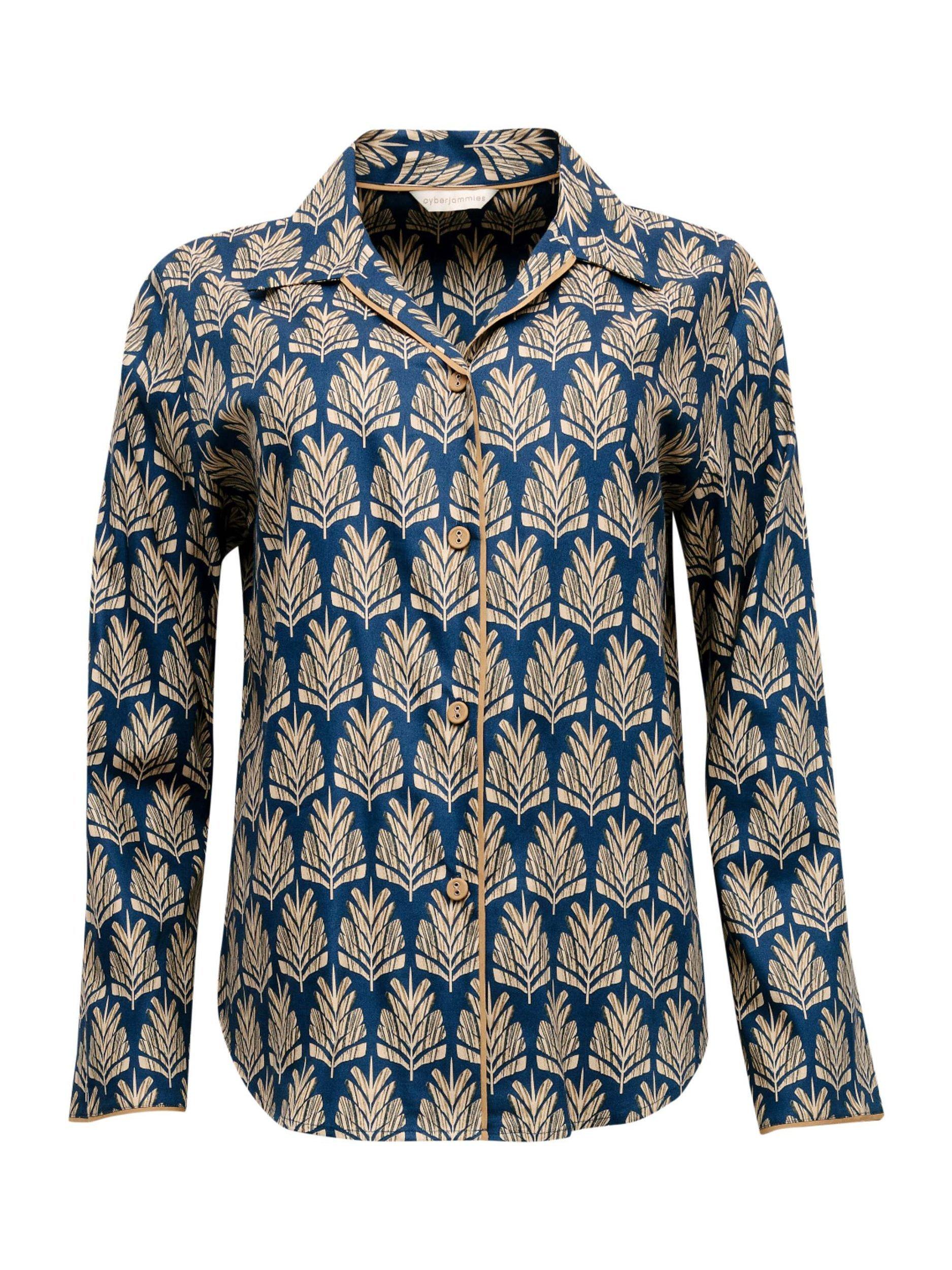Product image 3 of 4, which shows Cyberjammies Fawn Pinecone Geo Print Pyjama Top, Blue/Beige, 8