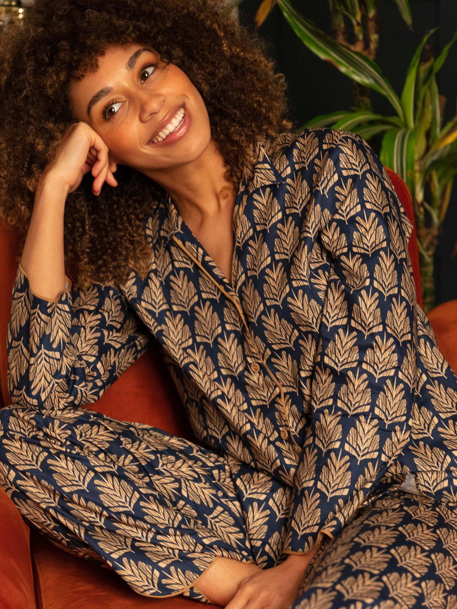 Product image 4 of 4, which shows Cyberjammies Fawn Pinecone Geo Print Pyjama Top, Blue/Beige, 8
