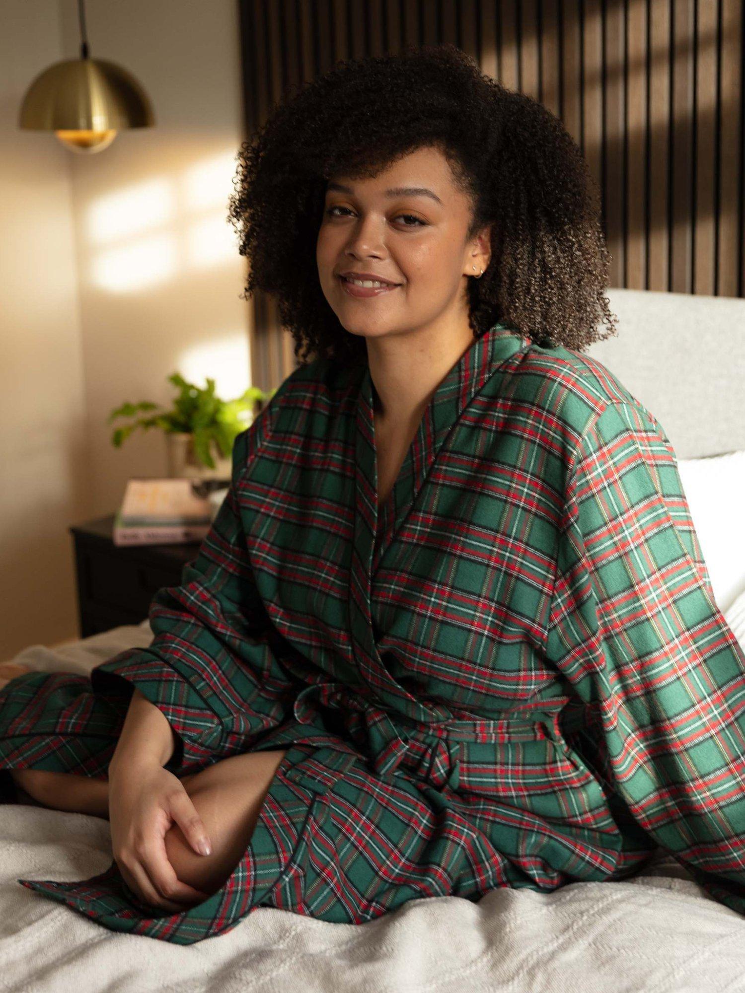 Product image 1 of 4, which shows Cyberjammies Whistler Check Long Dressing Gown, Dark Green/Red, 8