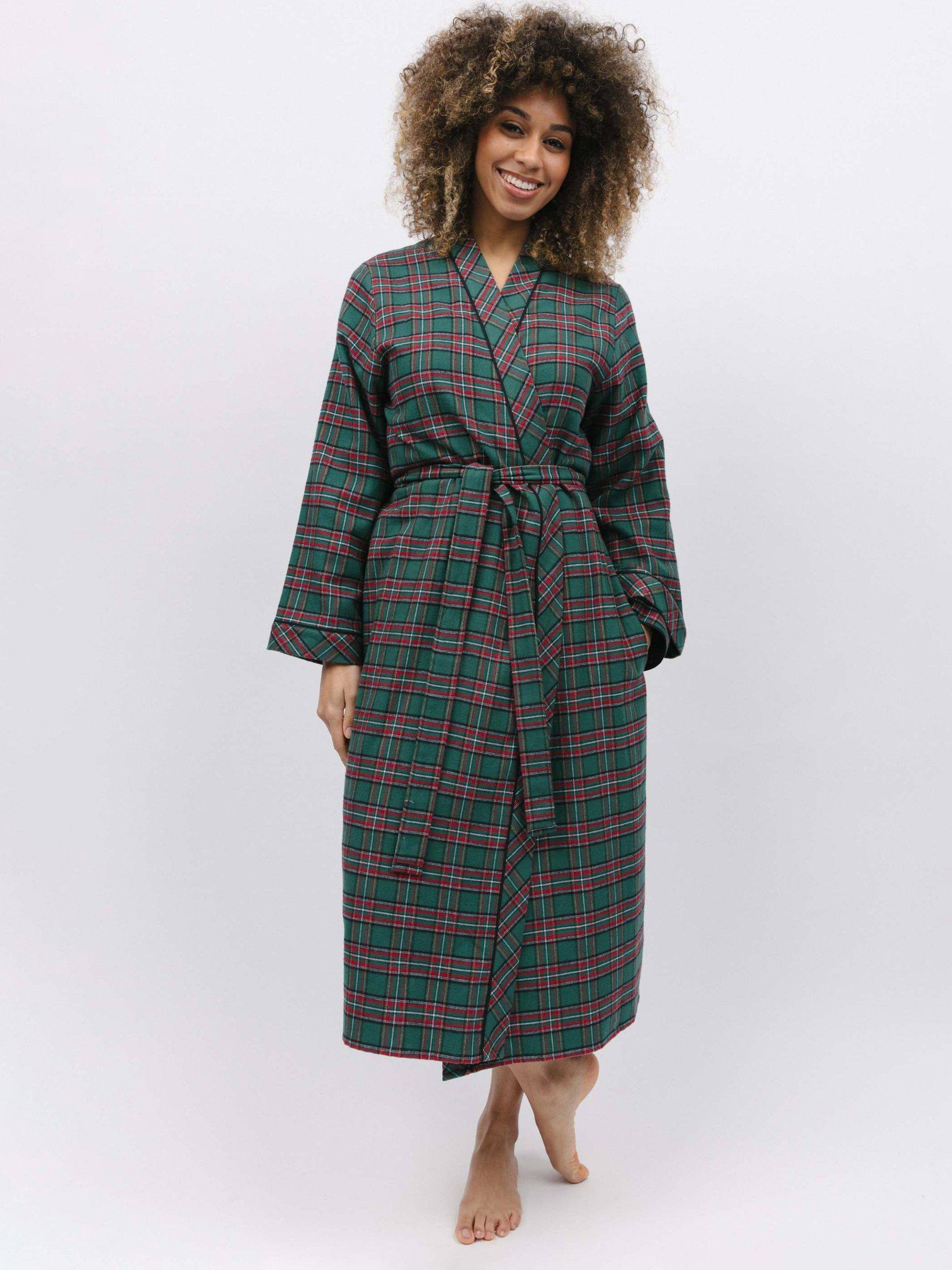 Product image 2 of 4, which shows Cyberjammies Whistler Check Long Dressing Gown, Dark Green/Red, 8