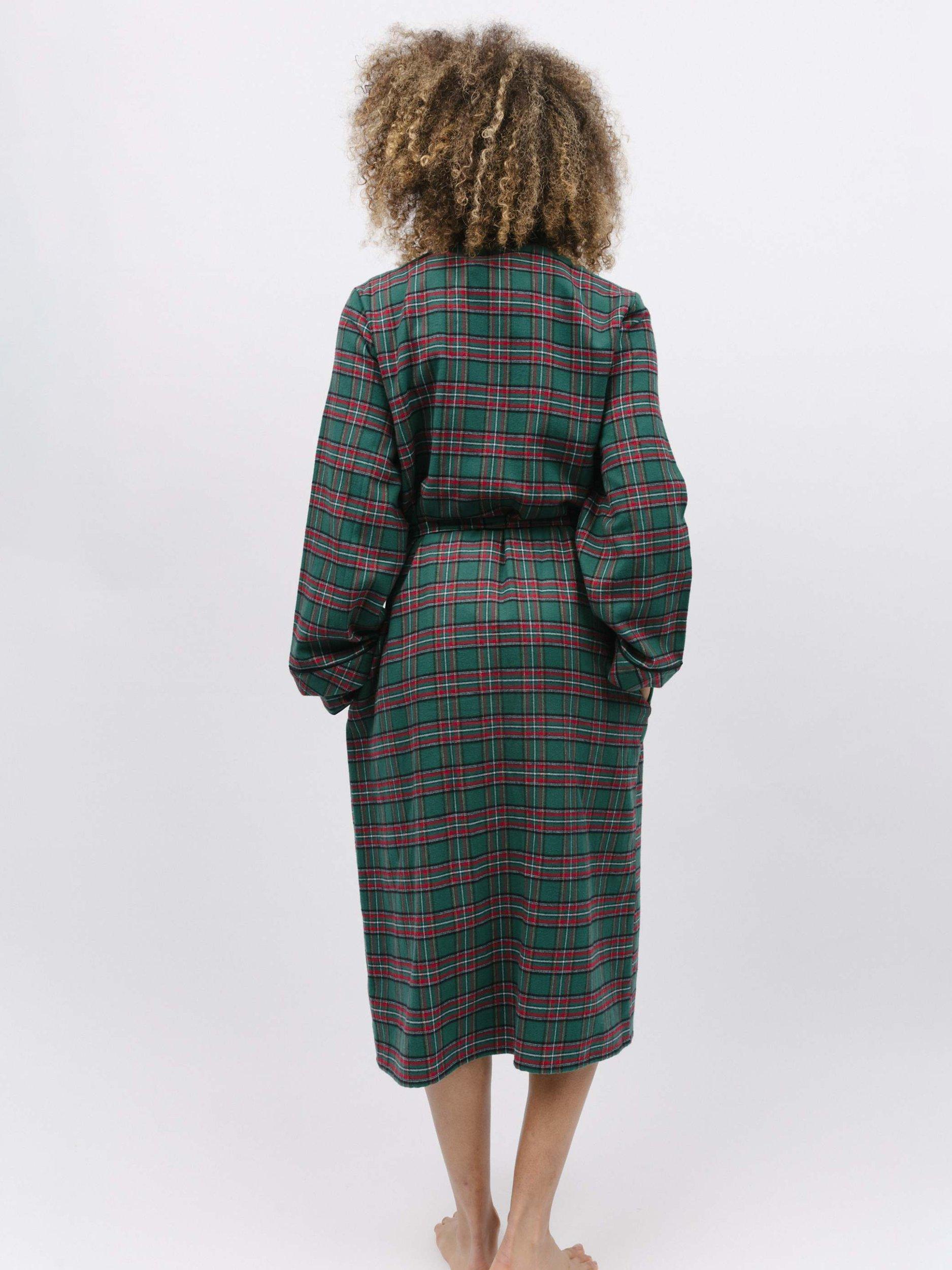 Product image 3 of 4, which shows Cyberjammies Whistler Check Long Dressing Gown, Dark Green/Red, 8