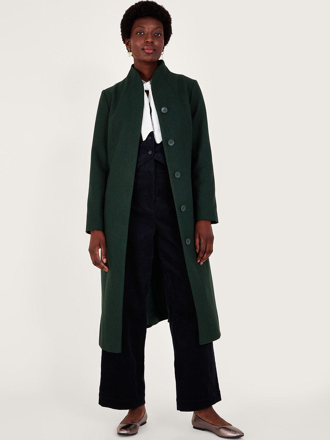 Monsoon Saskia Belted Coat, Green